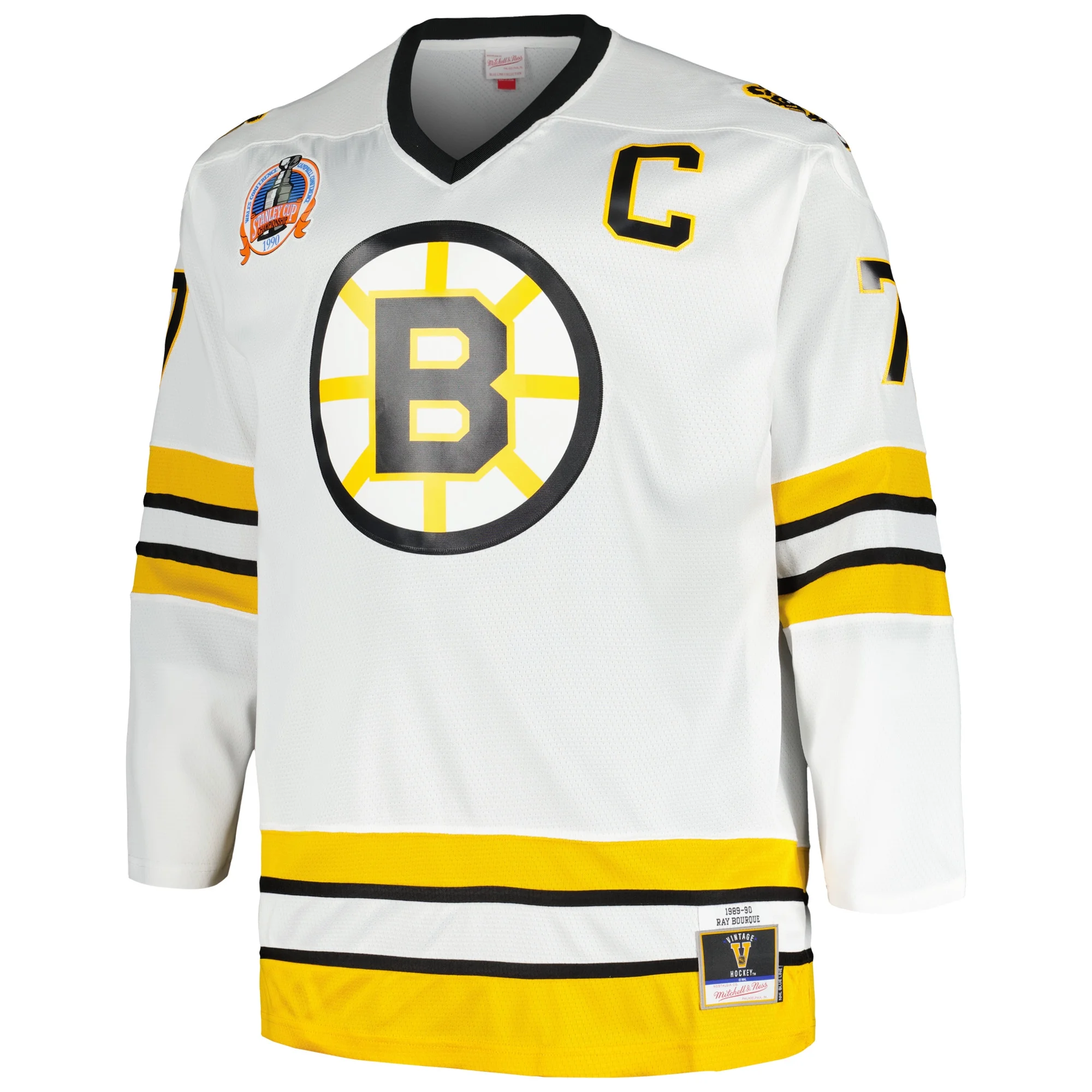 Men's Mitchell & Ness Ray Bourque White Boston Bruins Big & Tall Captain Patch Blue Line Player Jersey
