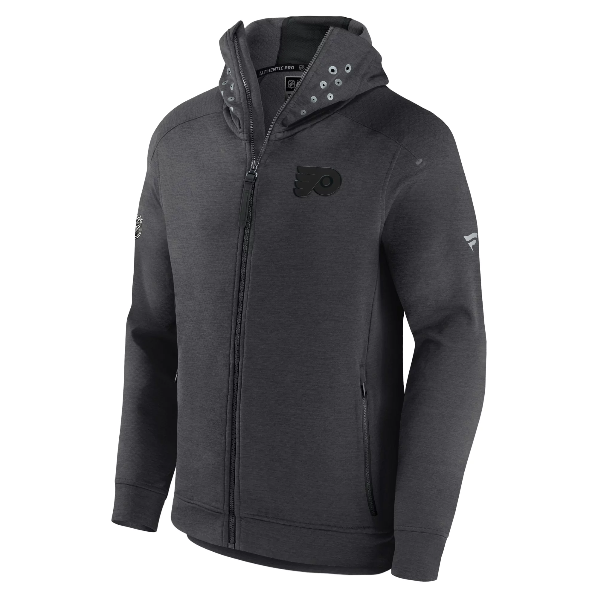 Men's Fanatics Heather Charcoal Philadelphia Flyers Authentic Pro Road Tech Full-Zip Hoodie Jacket