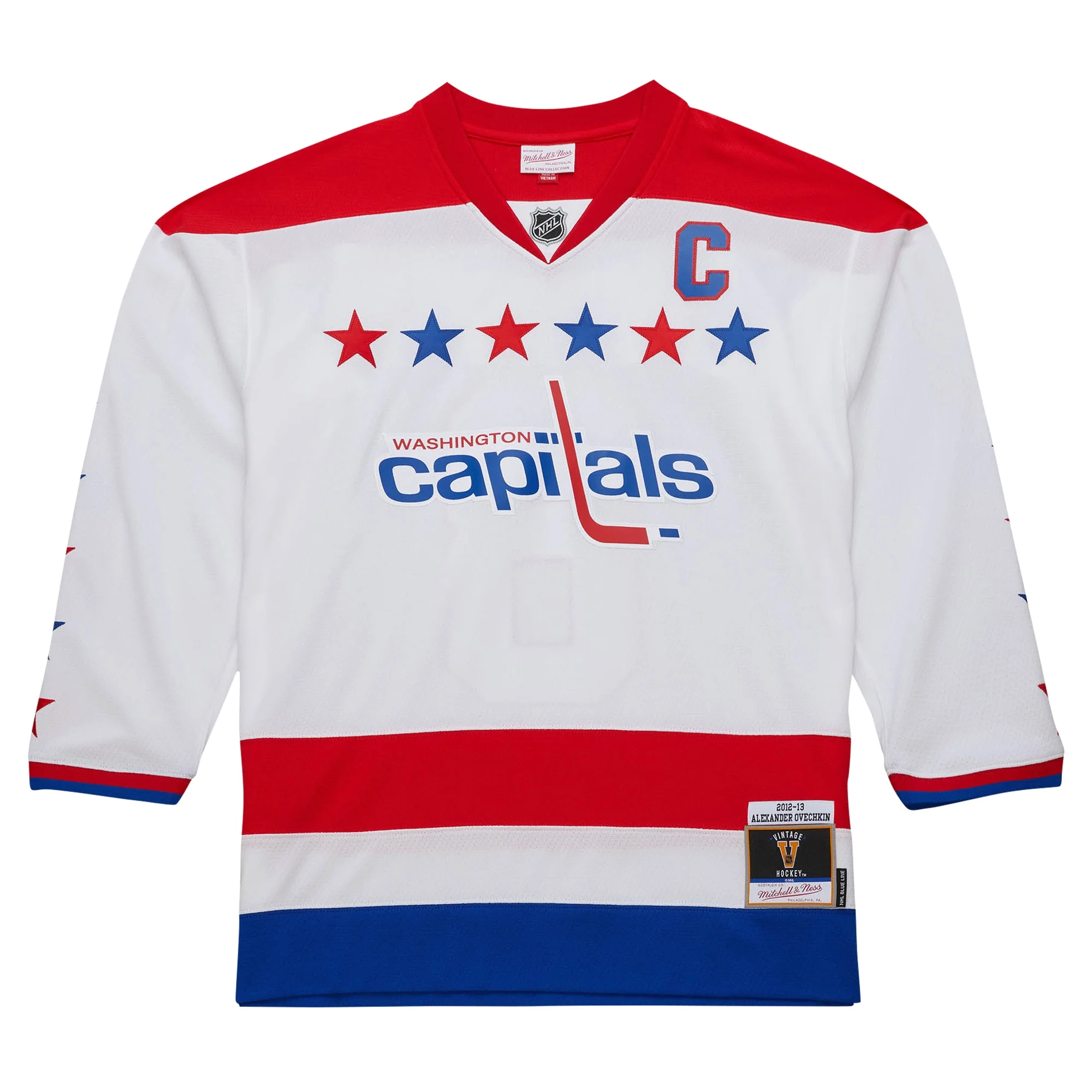 Men's Mitchell & Ness Alexander Ovechkin White Washington Capitals 2012/13 Alternate Captain Blue Line Player Jersey