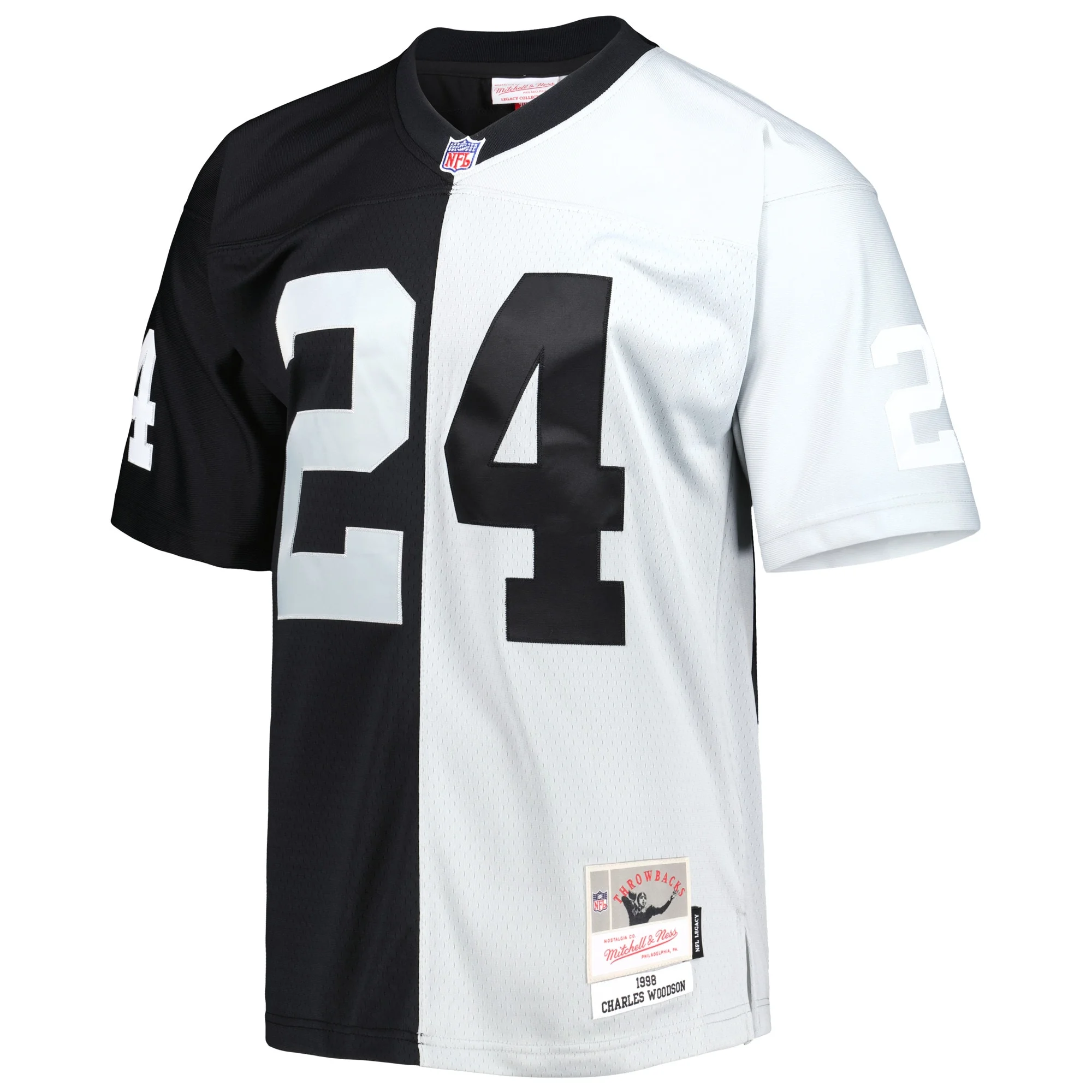 Men's Mitchell & Ness Bo Jackson Black/Silver Las Vegas Raiders Big & Tall Split Legacy Retired Player Replica Jersey