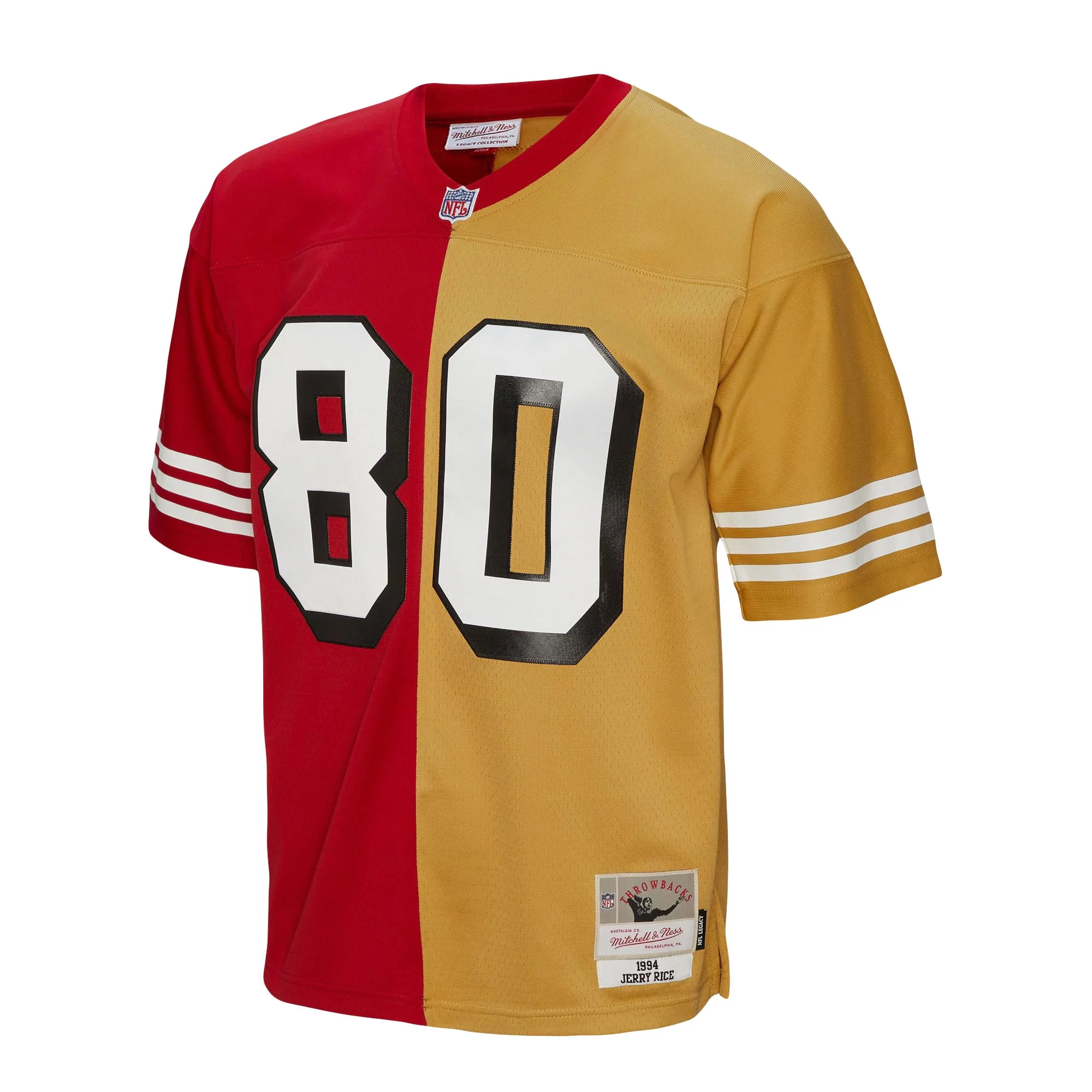 Men's Mitchell & Ness Jerry Rice Scarlet/Gold San Francisco 49ers 1994 Split Legacy Replica Jersey