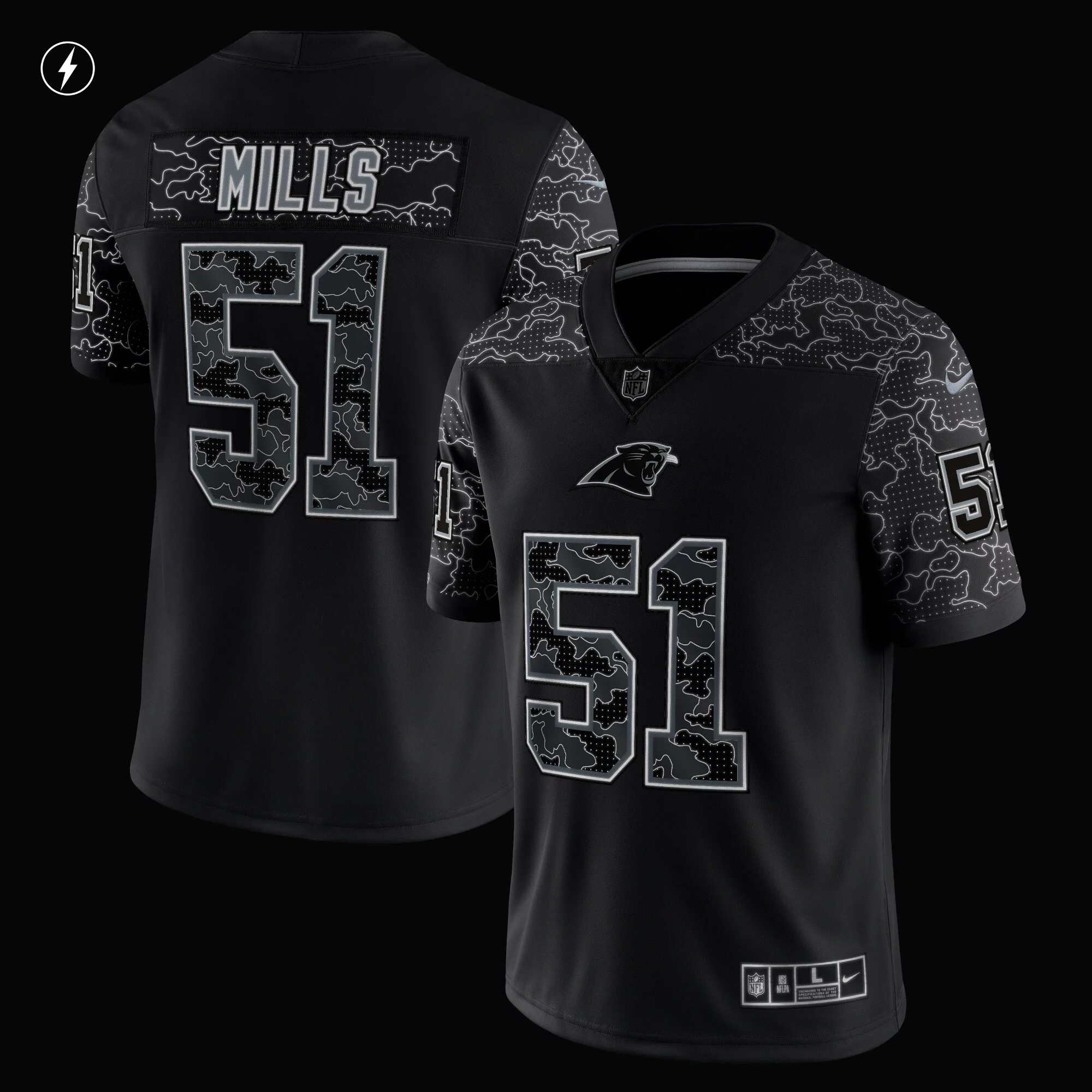 Men's Nike Sam Mills Black Carolina Panthers Retired Player RFLCTV Limited Jersey