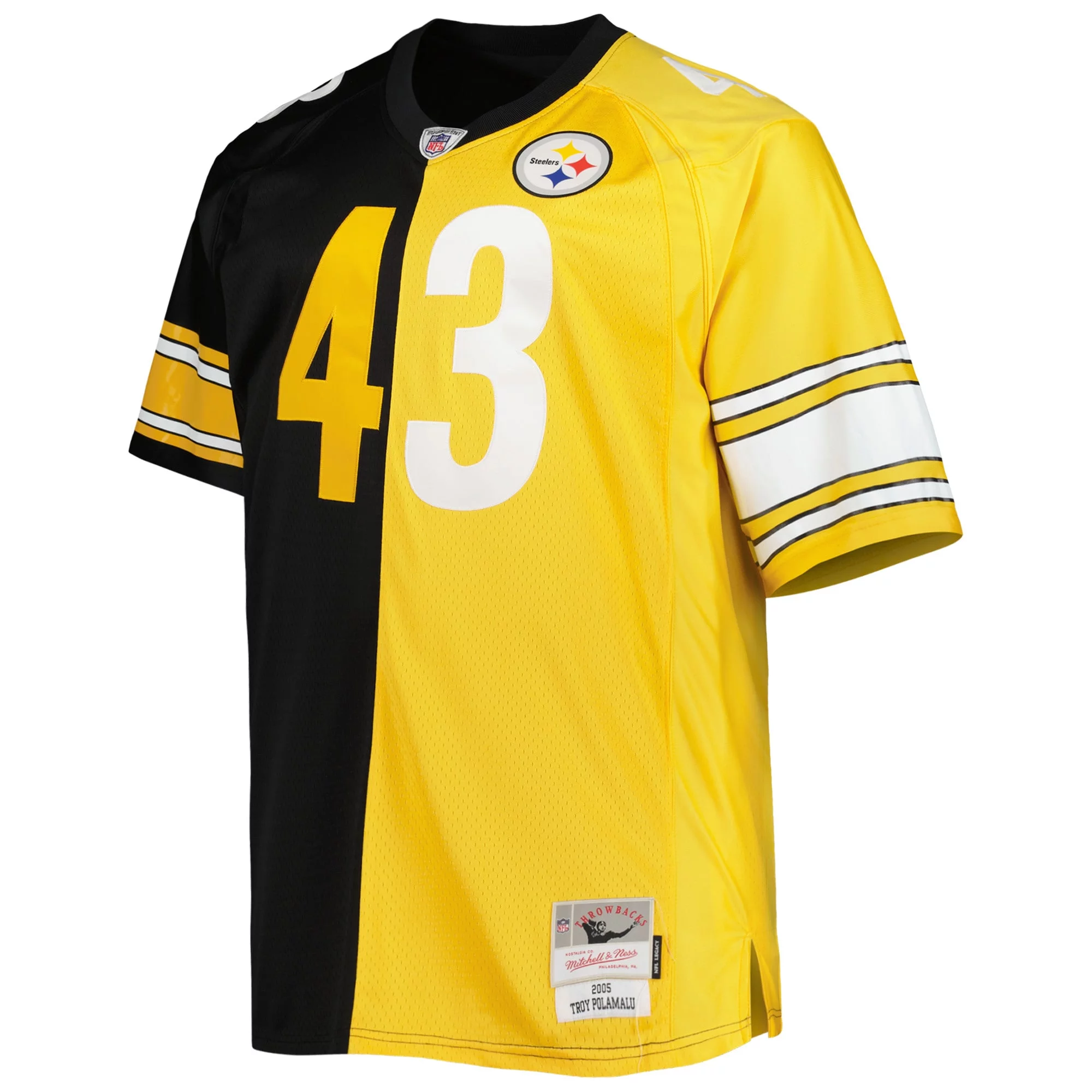 Men's Mitchell & Ness Troy Polamalu Black/Gold Pittsburgh Steelers Big & Tall Split Legacy Retired Player Replica Jersey