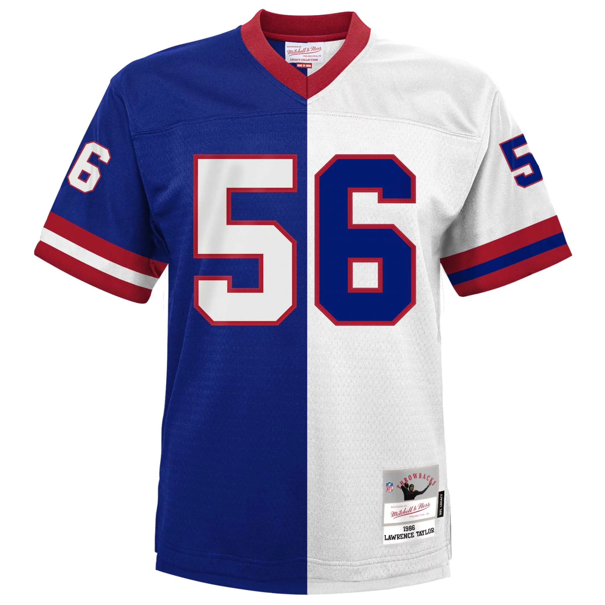 Men's Mitchell & Ness Lawrence Taylor Royal/White New York Giants 1986 Split Legacy Replica Jersey
