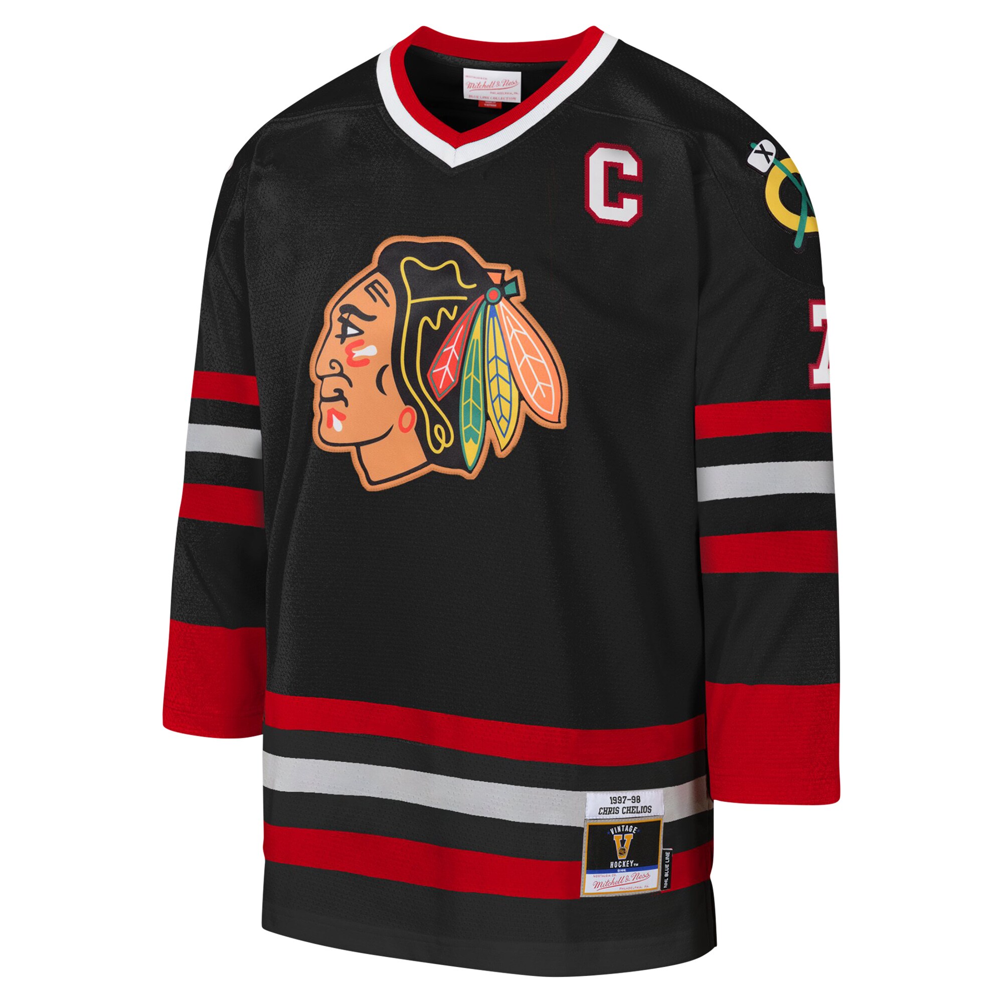 Chris Chelios Chicago Blackhawks Mitchell & Ness Youth 1997-98 Blue Line Captain Patch Player Jersey - Black