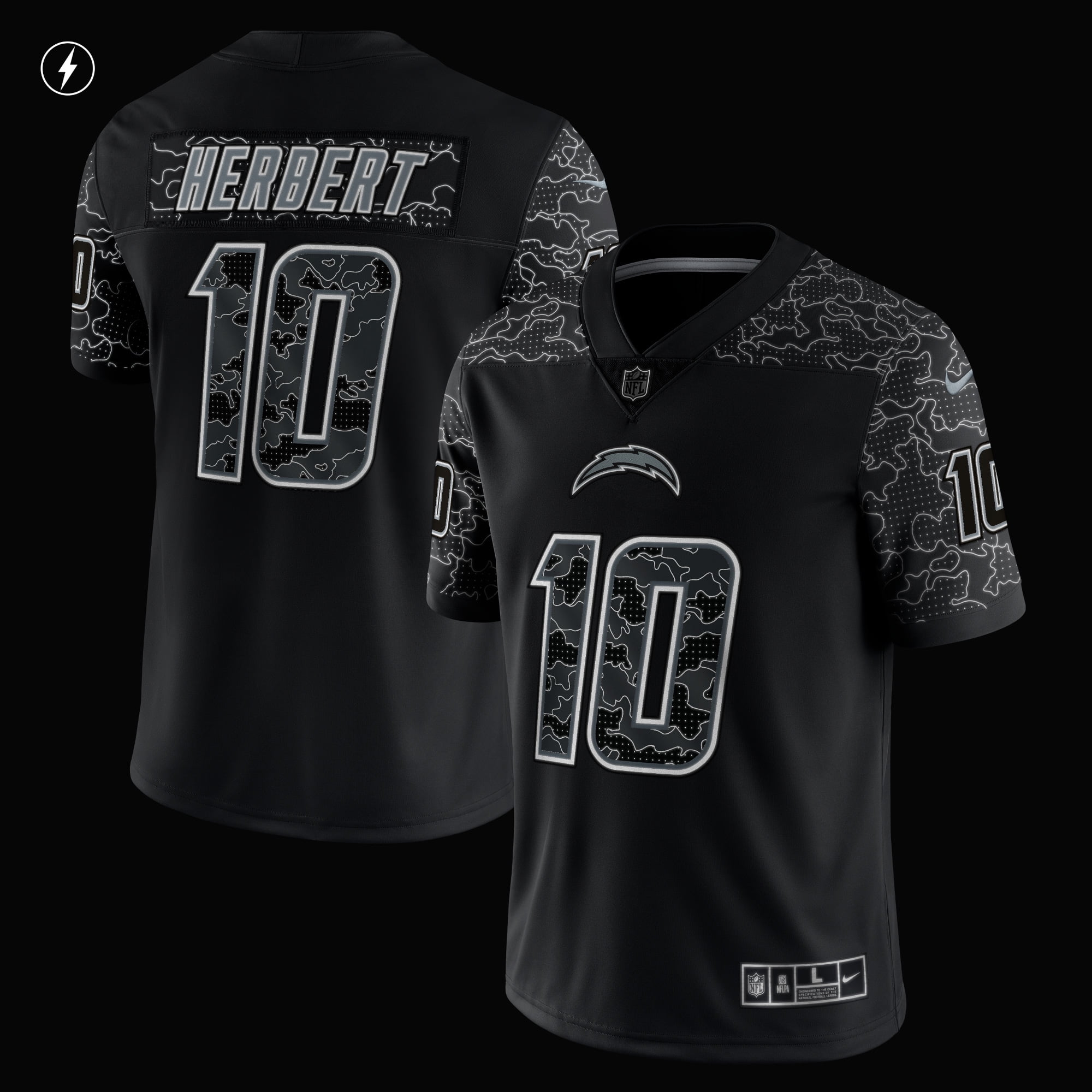 Men's Nike Justin Herbert Black Los Angeles Chargers RFLCTV Limited Jersey