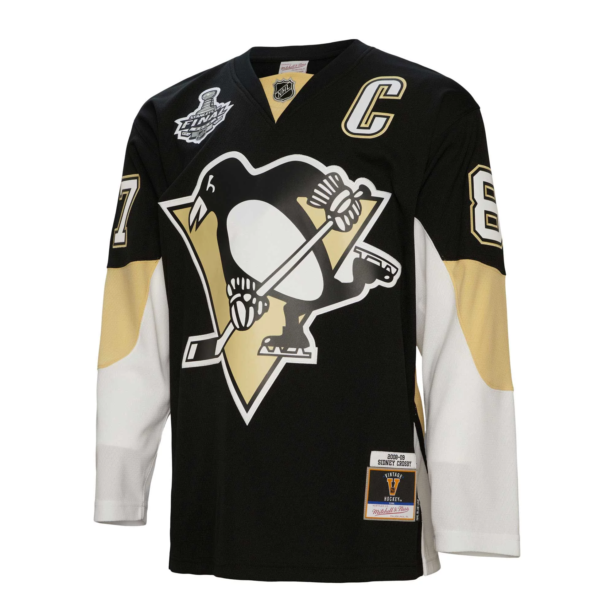 Men's Mitchell & Ness Sidney Crosby Black Pittsburgh Penguins Captain Patch 2008/09 Blue Line Player Jersey
