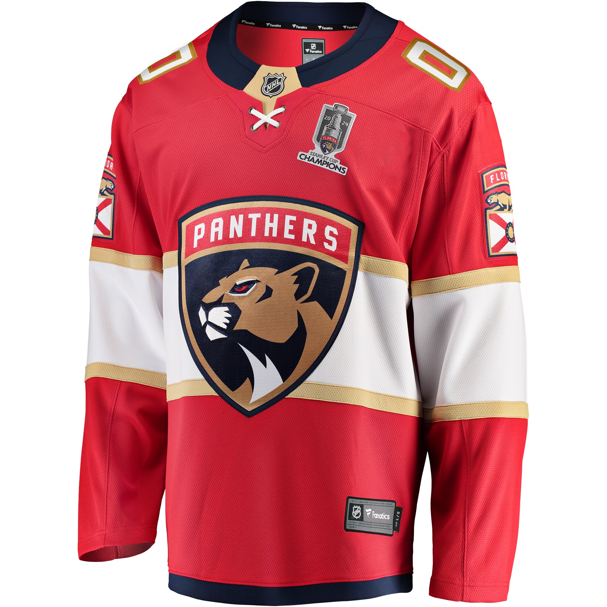 Florida Panthers Fanatics Home 2024 Stanley Cup Champions Breakaway Custom Jersey – Red