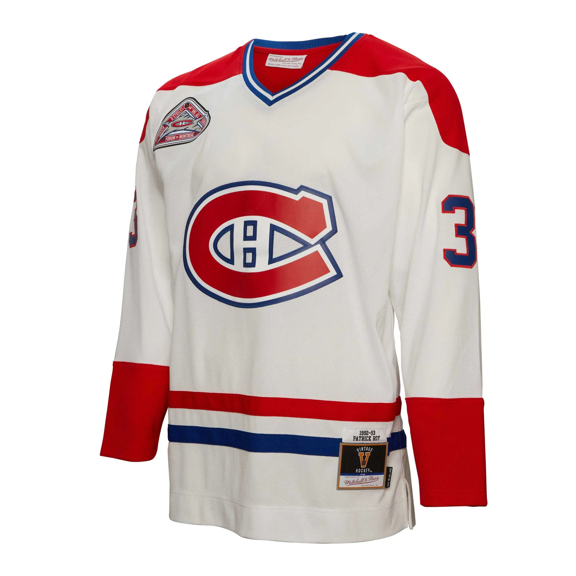 Men's Mitchell & Ness Patrick Roy White Montreal Canadiens 1992/93 Blue Line Player Jersey