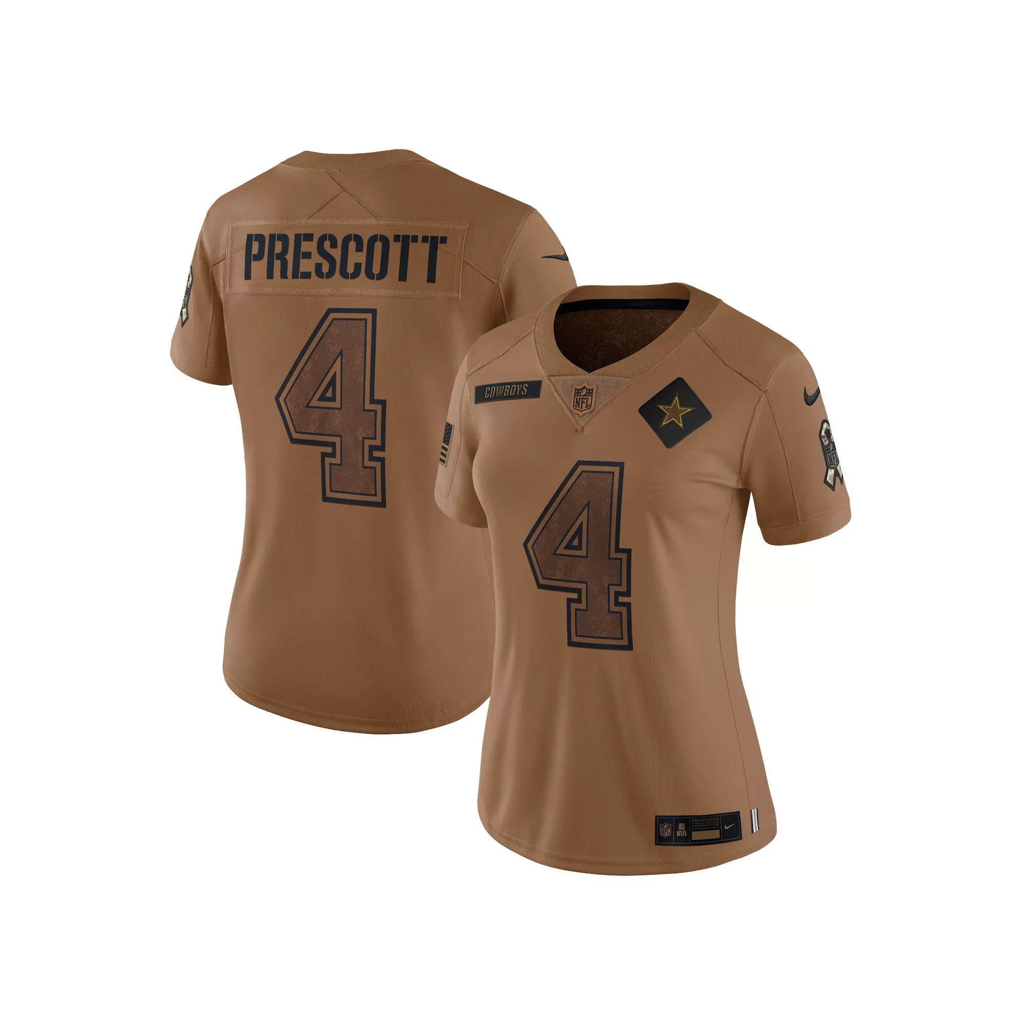 Women's Nike Dak Prescott Brown Dallas Cowboys 2023 Salute To Service Limited Jersey