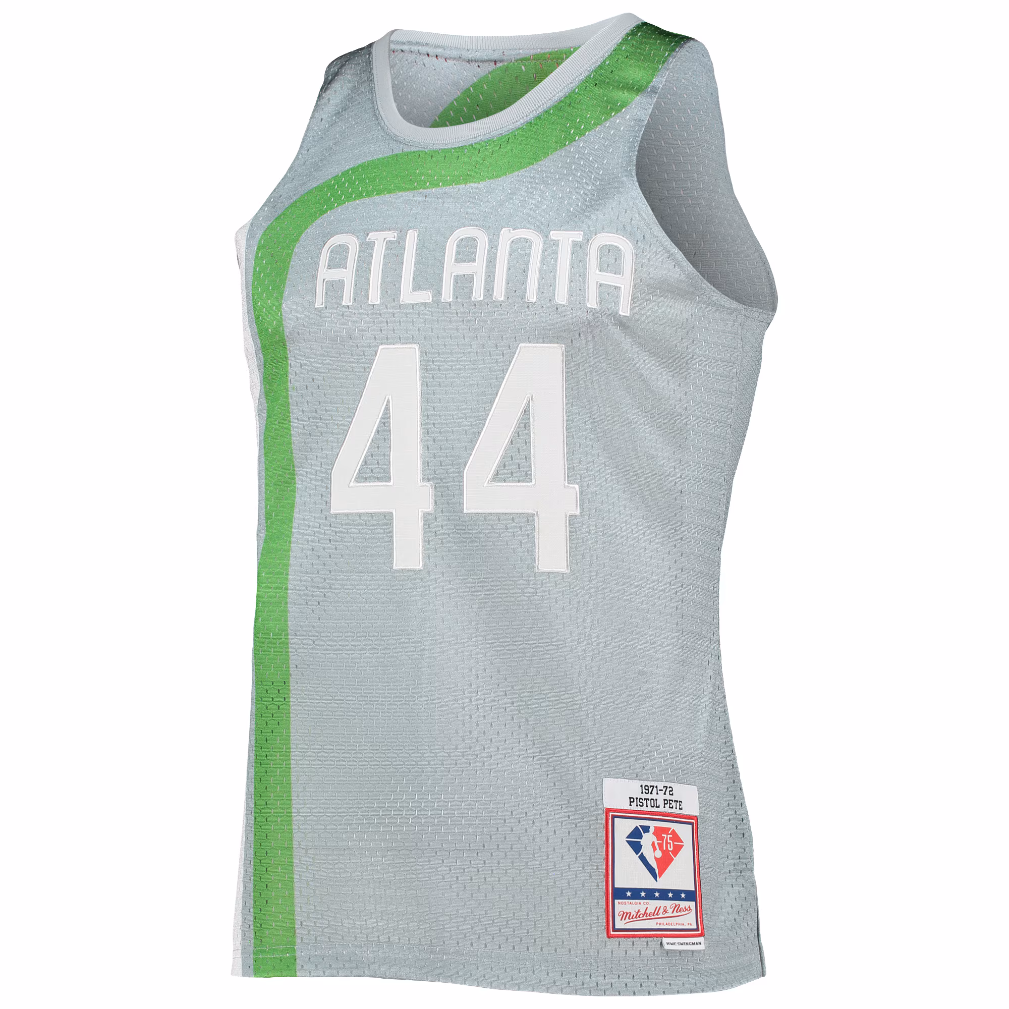 Pete Maravich Atlanta Hawks Mitchell & Ness 75th Anniversary 1971/72 Hardwood Classics Swingman Jersey - Silver