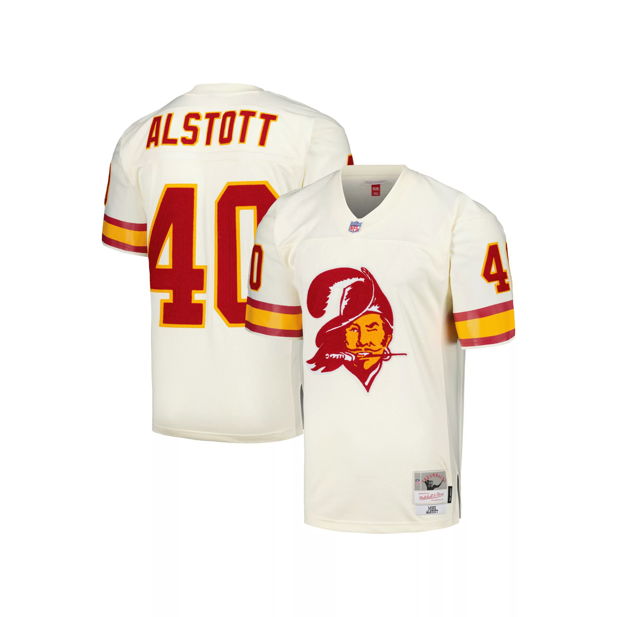 Men's Mitchell & Ness Mike Alstott Cream Tampa Bay Buccaneers Chainstitch Legacy Jersey