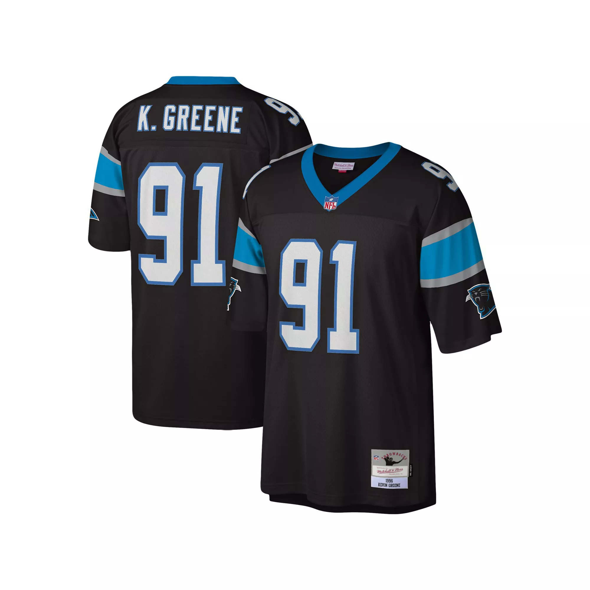 Men's Mitchell & Ness Kevin Greene Black Carolina Panthers Big & Tall 1996 Retired Player Replica Jersey