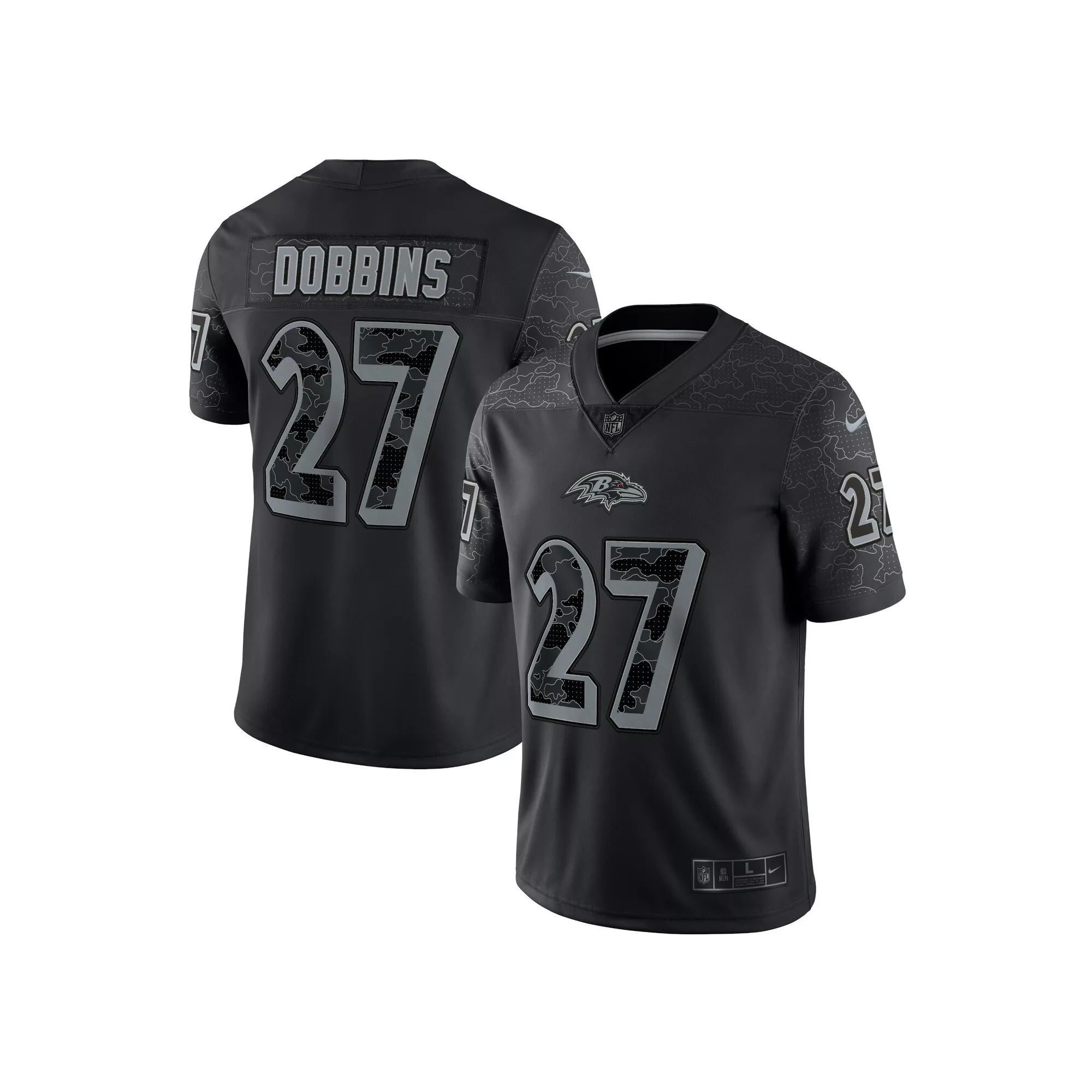 Men's Nike J.K. Dobbins Black Baltimore Ravens RFLCTV Limited Jersey