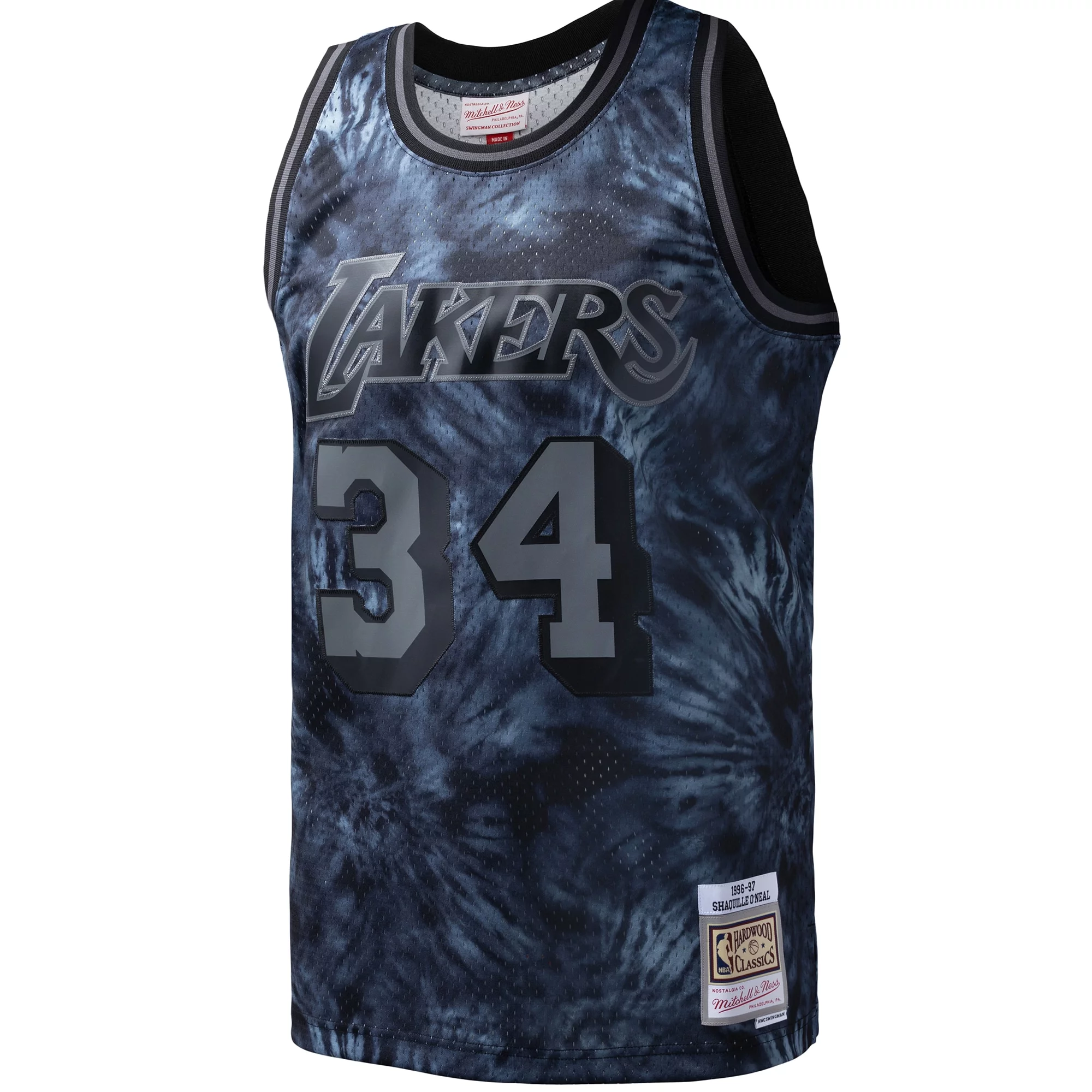 Men's Mitchell & Ness Shaquille O'Neal Black Los Angeles Lakers Hardwood Classics 1996/97 Tie-Dye Swingman Jersey