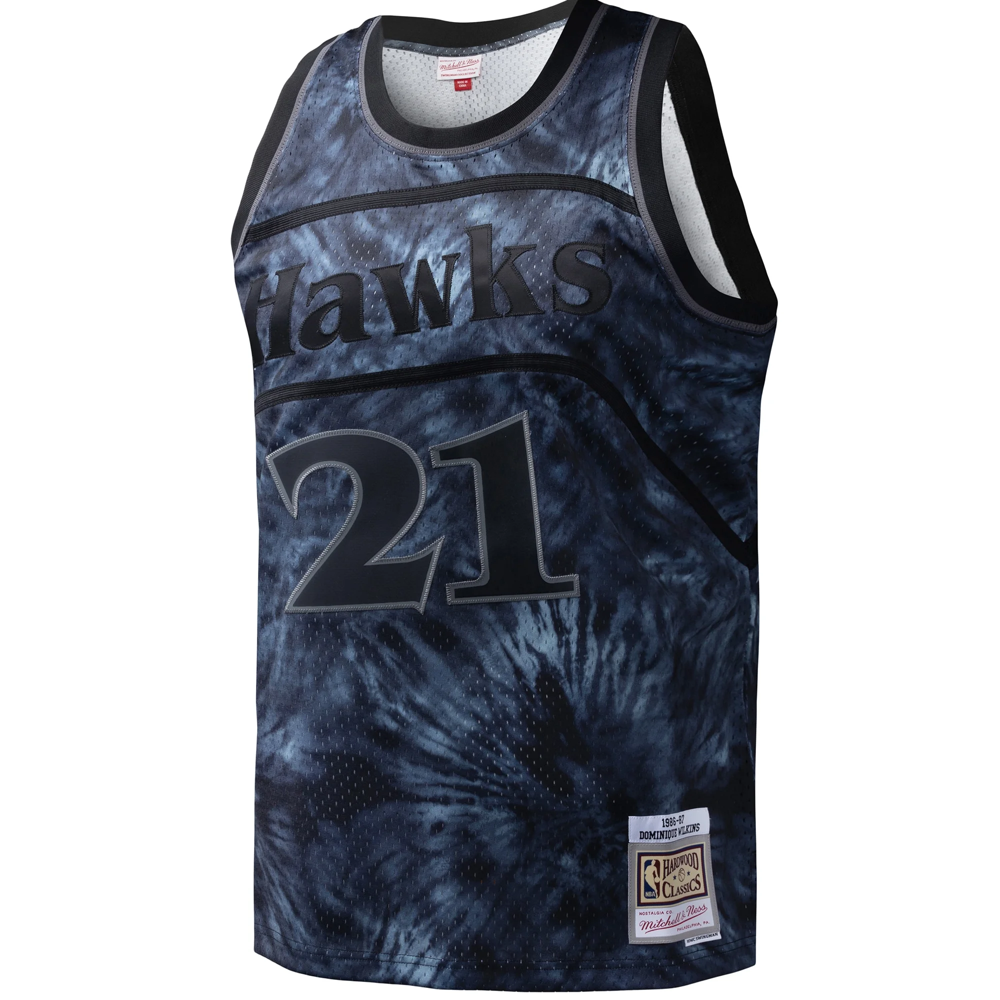 Men's Mitchell & Ness Dominique Wilkins Black Atlanta Hawks Hardwood Classics 1986/87 Tie-Dye Swingman Jersey