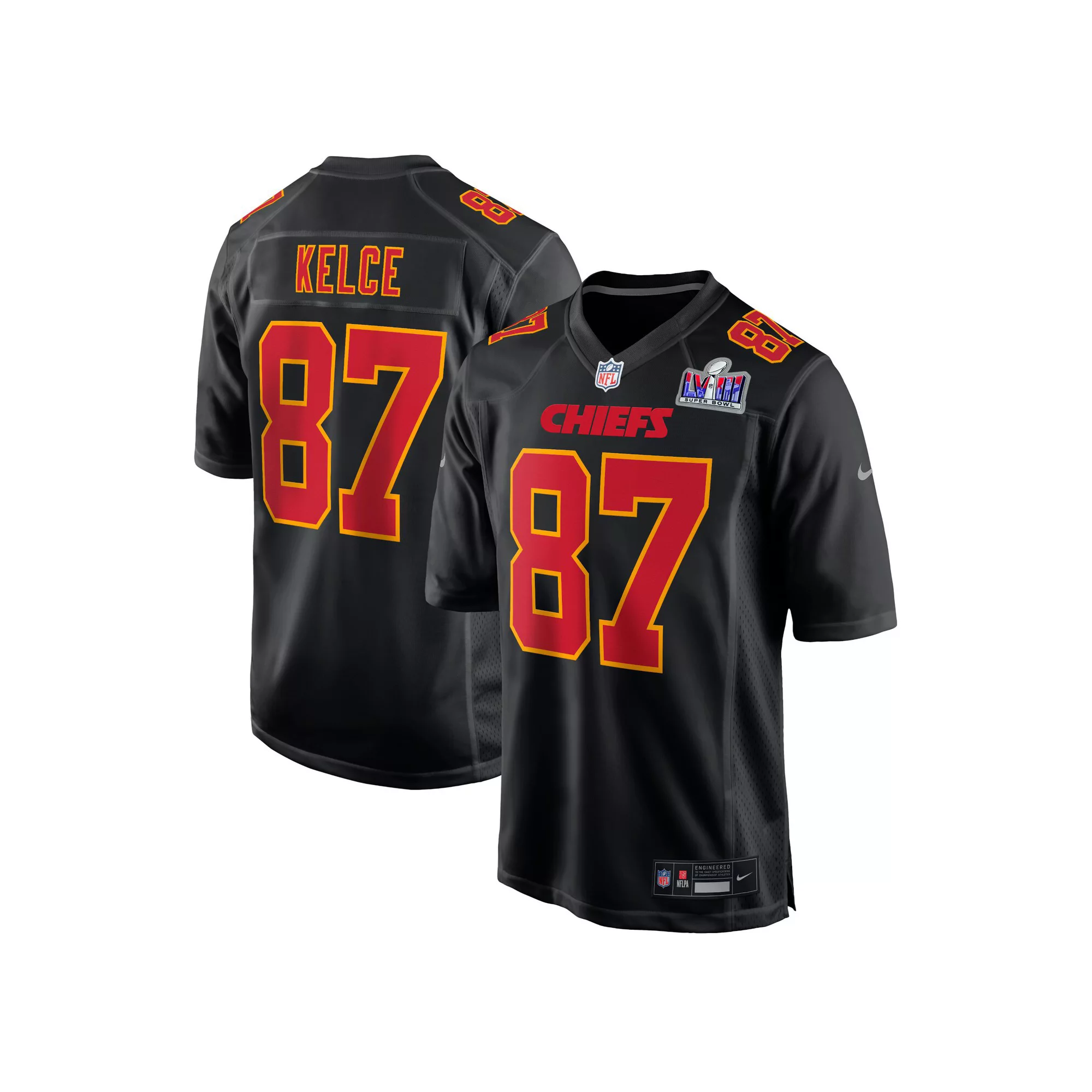 Men's Nike Travis Kelce Black Kansas City Chiefs Super Bowl LVIII Carbon Fashion Game Player Jersey