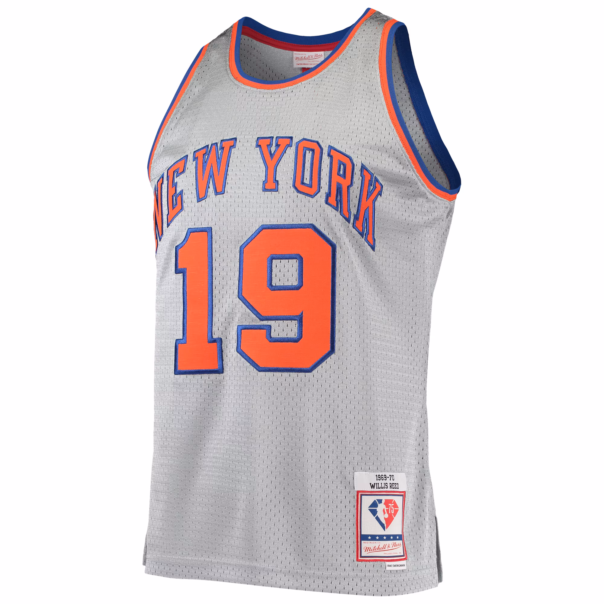 Willis Reed New York Knicks Mitchell & Ness 75th Anniversary 1969/70 Hardwood Classics Swingman Jersey - Silver