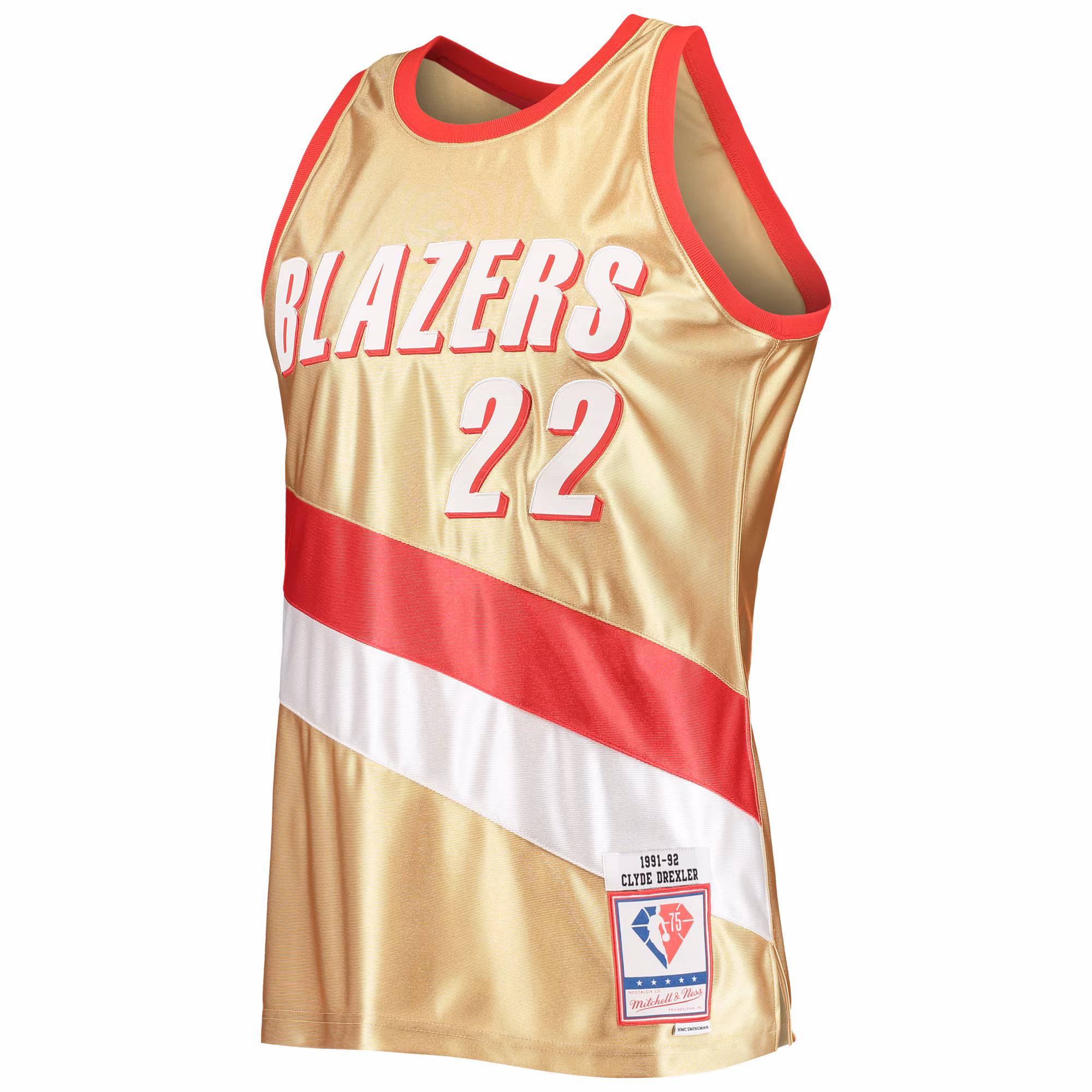Clyde Drexler Portland Trail Blazers Mitchell & Ness 75th Anniversary 1991/92 Hardwood Classics Swingman Jersey - Gold