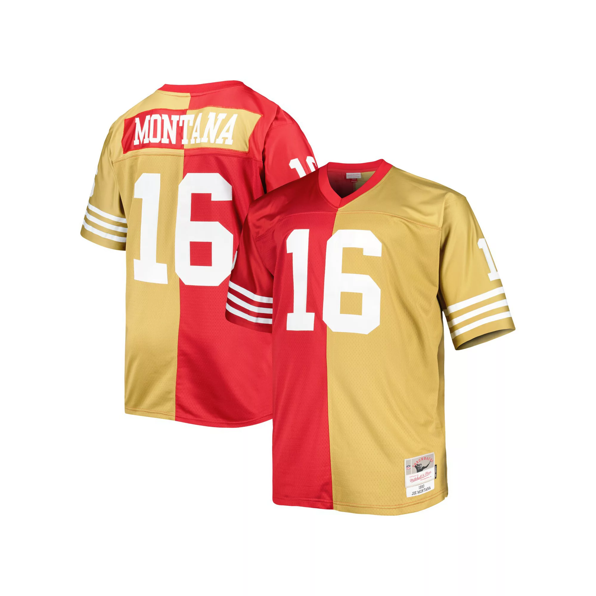 Men's Mitchell & Ness Joe Montana Scarlet/Gold San Francisco 49ers Big & Tall Split Legacy Retired Player Replica Jersey