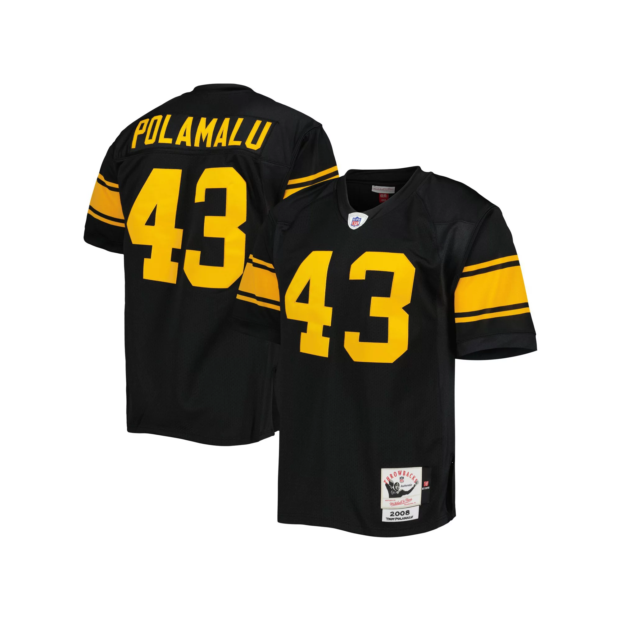 Men's Mitchell & Ness Troy Polamalu Black Pittsburgh Steelers 2008 Alternate Authentic Retired Player Jersey