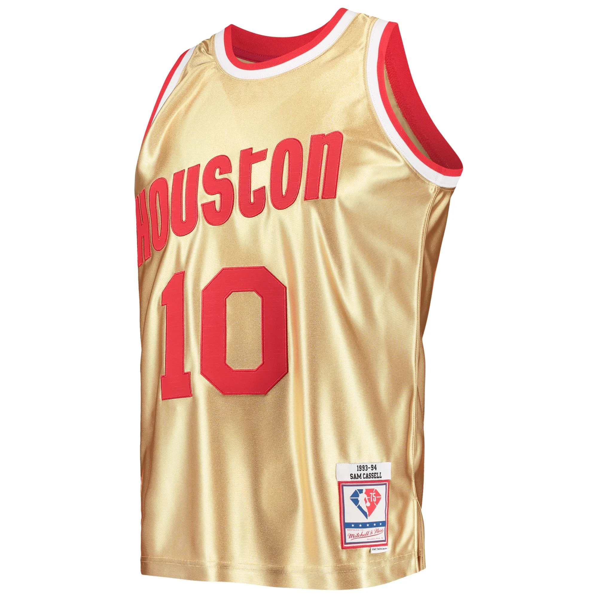Men's Mitchell & Ness Sam Cassell Gold Houston Rockets 75th Anniversary 1993/94 Hardwood Classics Swingman Jersey