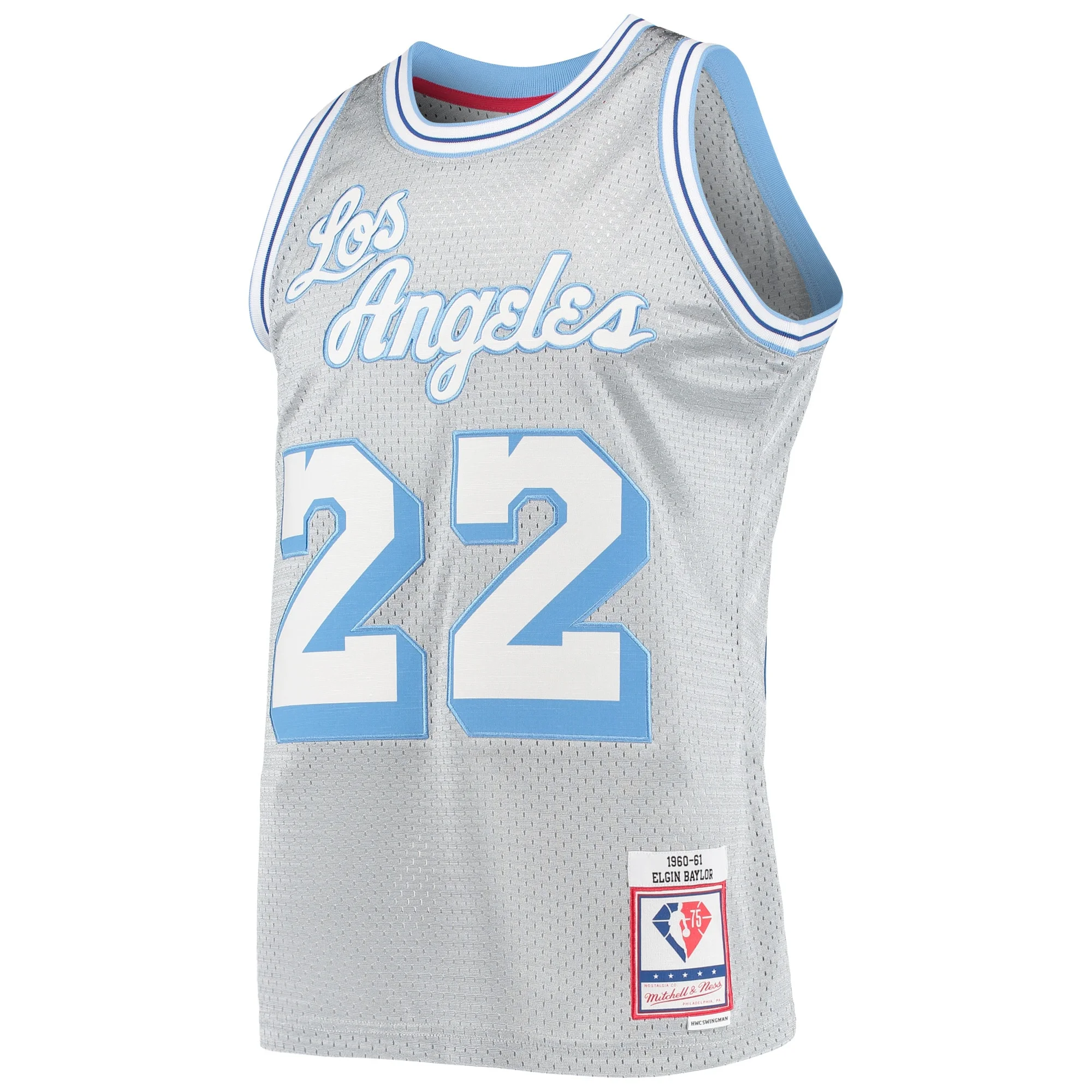 Men's Mitchell & Ness Elgin Baylor Silver Los Angeles Lakers 75th Anniversary 1960/61 Hardwood Classics Swingman Jersey