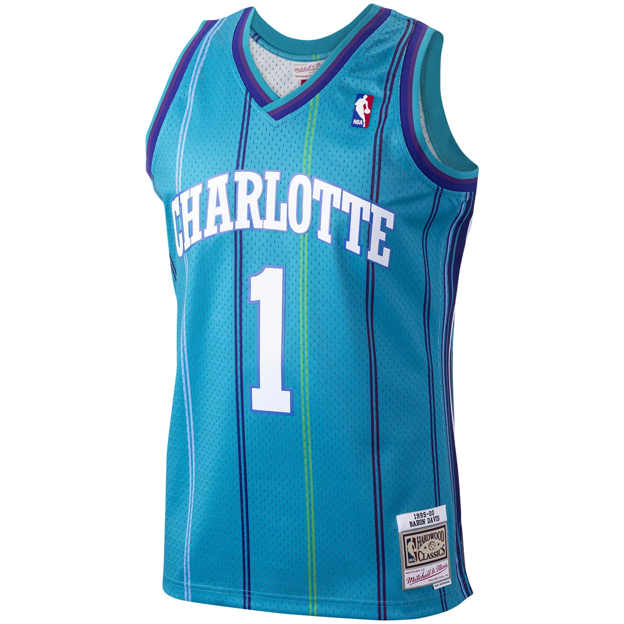 Men's Mitchell & Ness Baron Davis Teal Charlotte Hornets Hardwood Classics Swingman Jersey