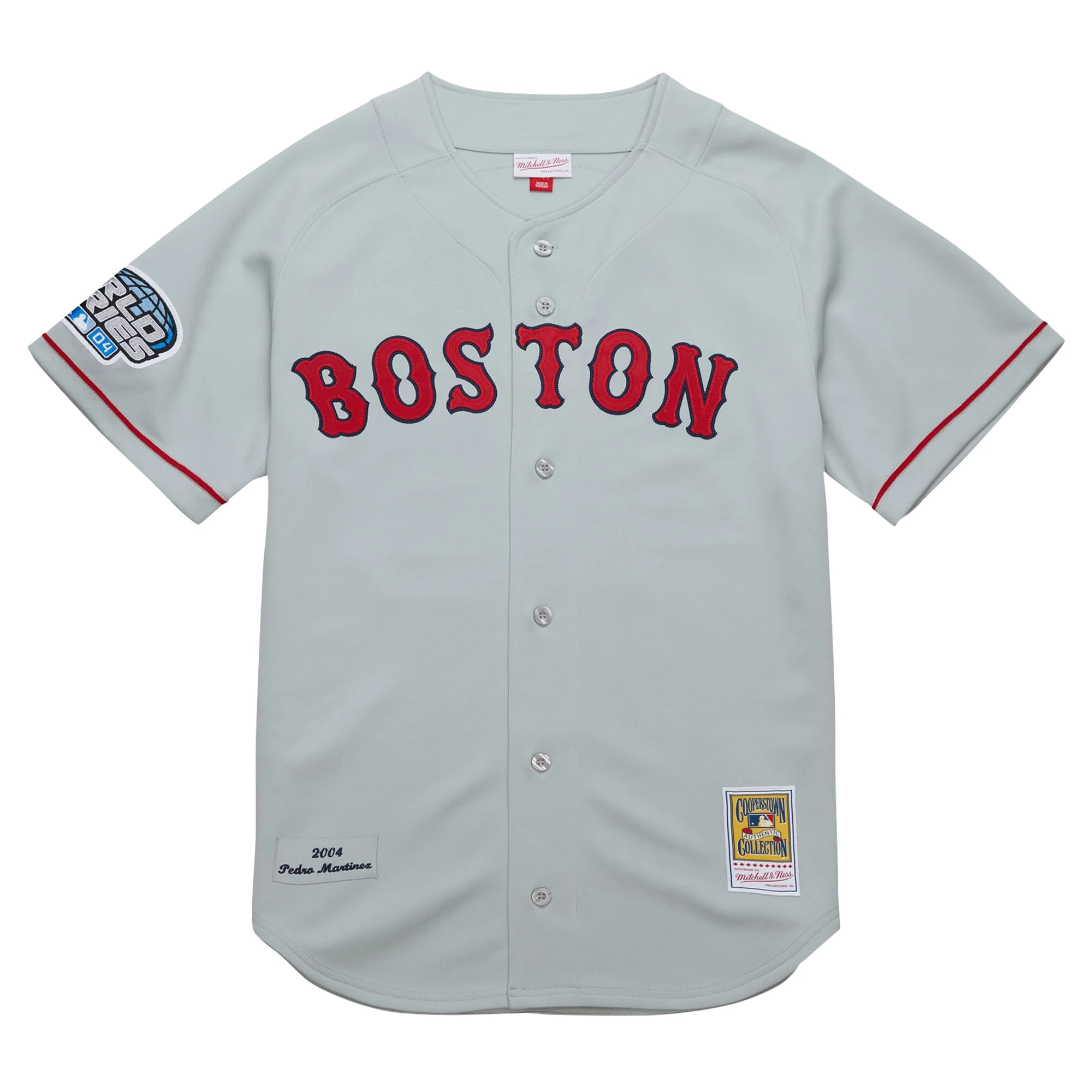 Men's Mitchell & Ness Pedro Martinez Gray Boston Red Sox 2004 Cooperstown Collection Authentic Throwback Jersey