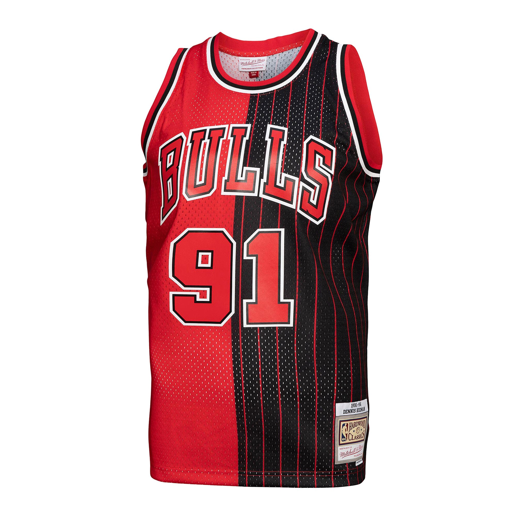 Dennis Rodman Chicago Bulls Mitchell & Ness Hardwood Classics 1995/96 Split Swingman Jersey - Red/Black
