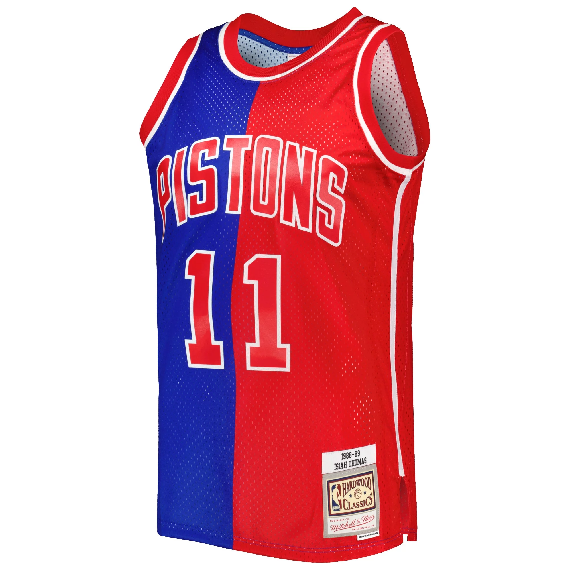 Men's Mitchell & Ness Isiah Thomas Blue/Red Detroit Pistons Hardwood Classics 1988/89 Split Swingman Jersey