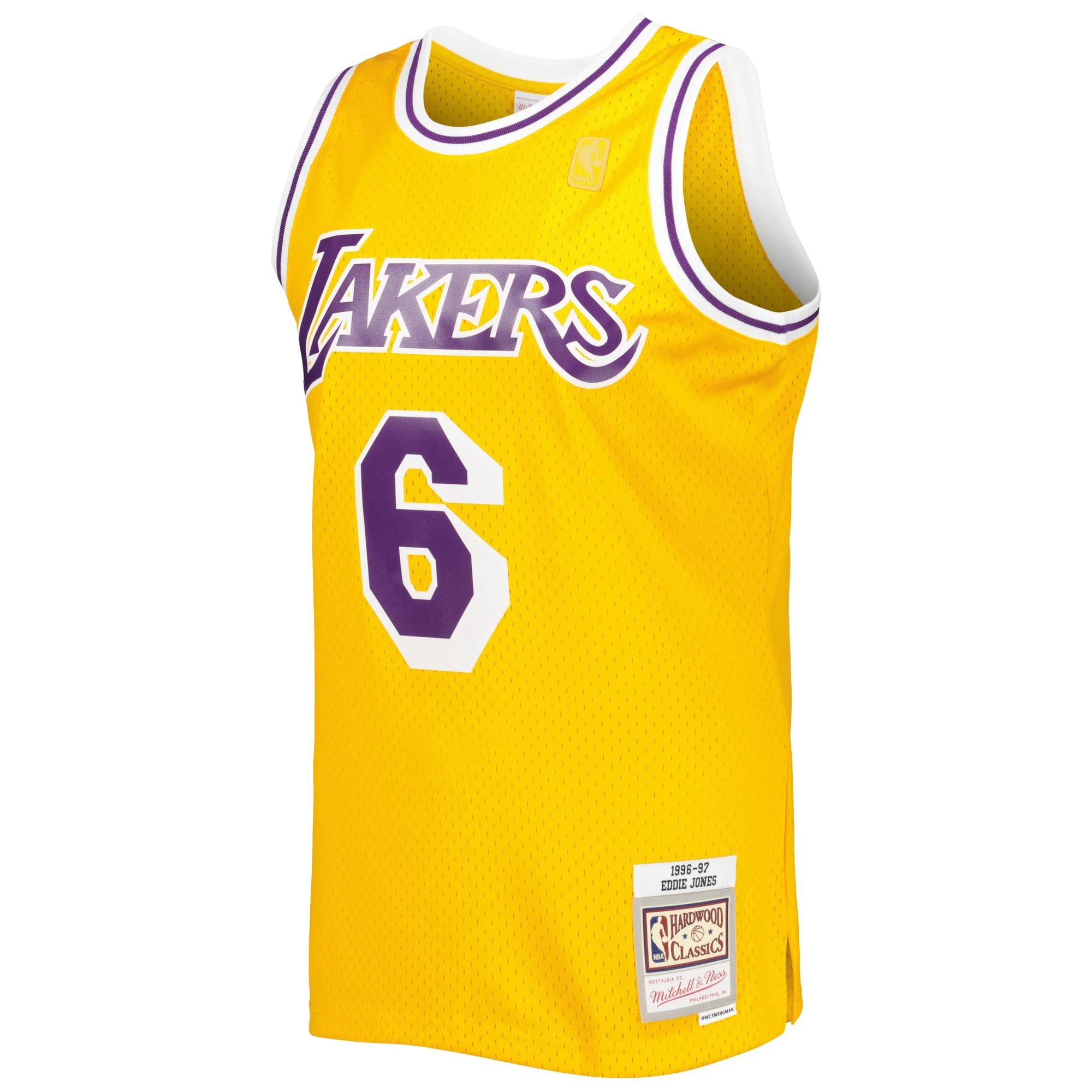 Men's Mitchell & Ness Eddie Jones Gold Los Angeles Lakers 1996/97 Hardwood Classics Swingman Jersey