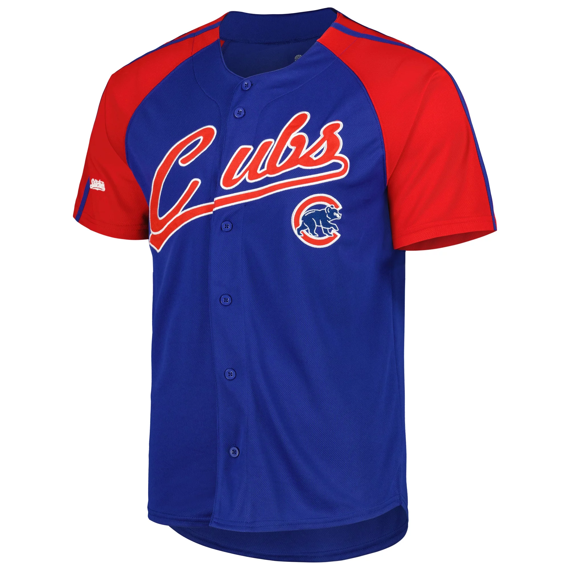 Men's Stitches Royal Chicago Cubs Button-Down Raglan Fashion Jersey