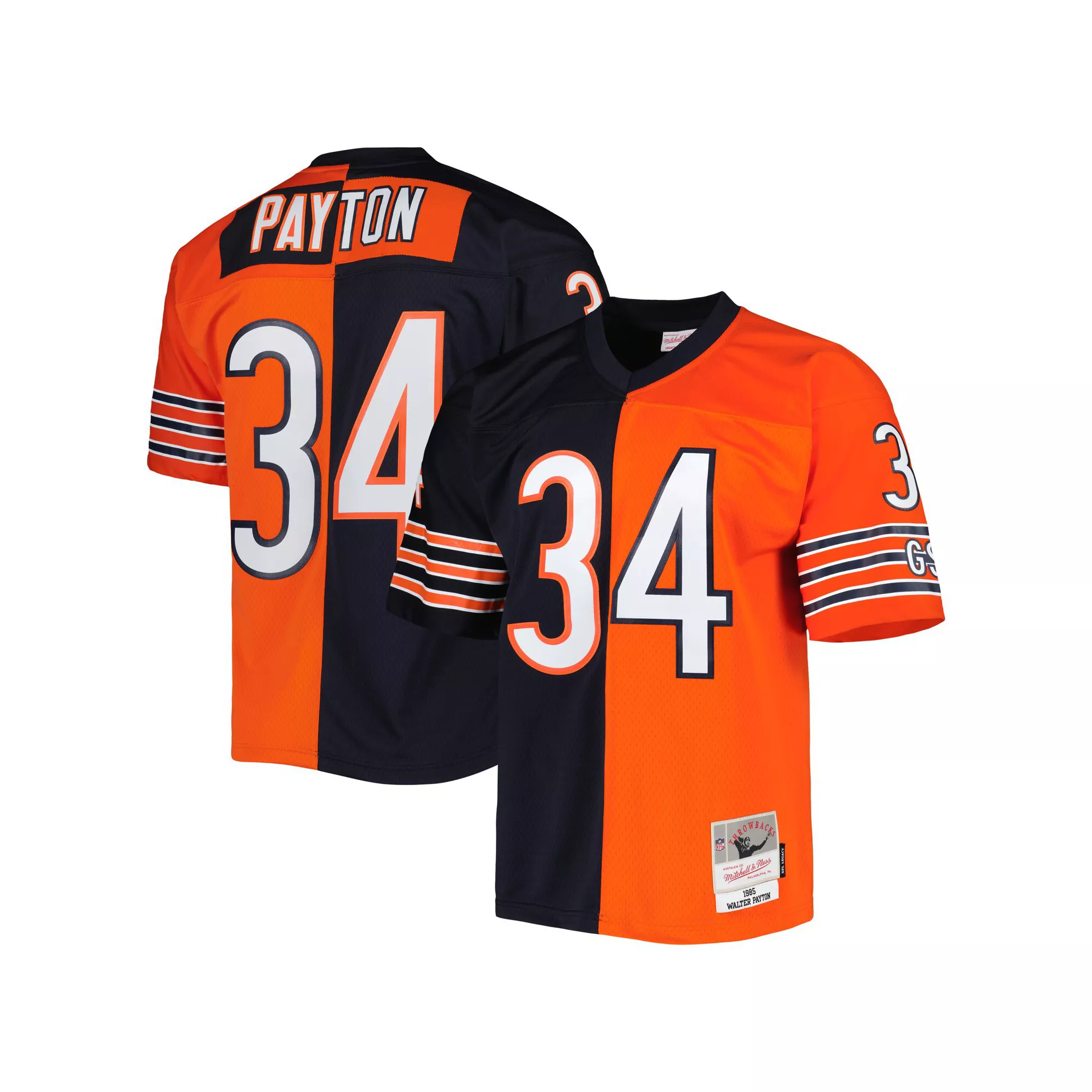 Men's Mitchell & Ness Walter Payton Navy/Orange Chicago Bears 1985 Split Legacy Replica Jersey