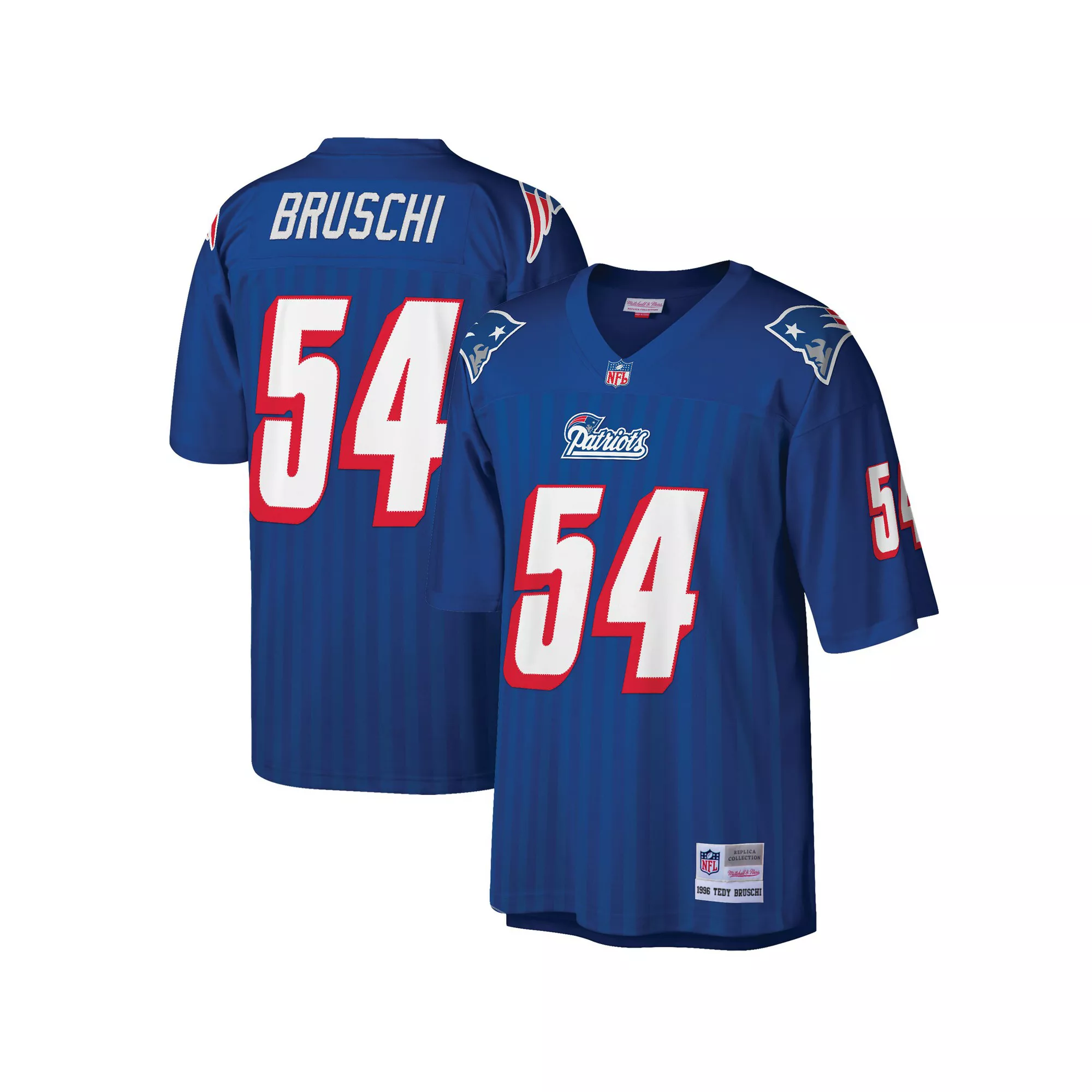 Men's Mitchell & Ness Tedy Bruschi Royal New England Patriots Big & Tall 1996 Retired Player Replica Jersey