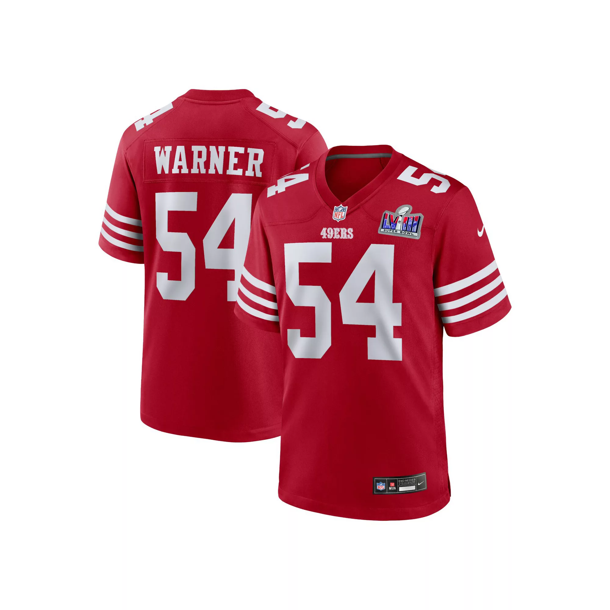 Men's Nike Fred Warner Scarlet San Francisco 49ers Super Bowl LVIII Game Jersey