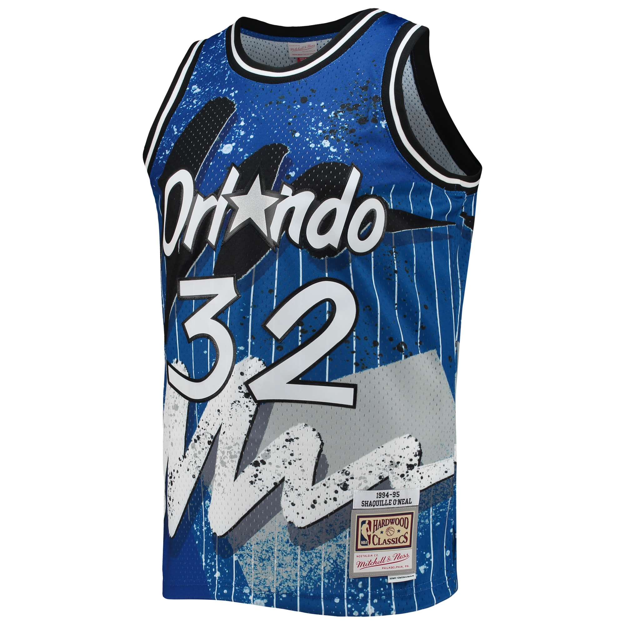 Men's Mitchell & Ness Shaquille O'Neal Blue Orlando Magic Hardwood Classics 1994-95 Hyper Hoops Swingman Jersey