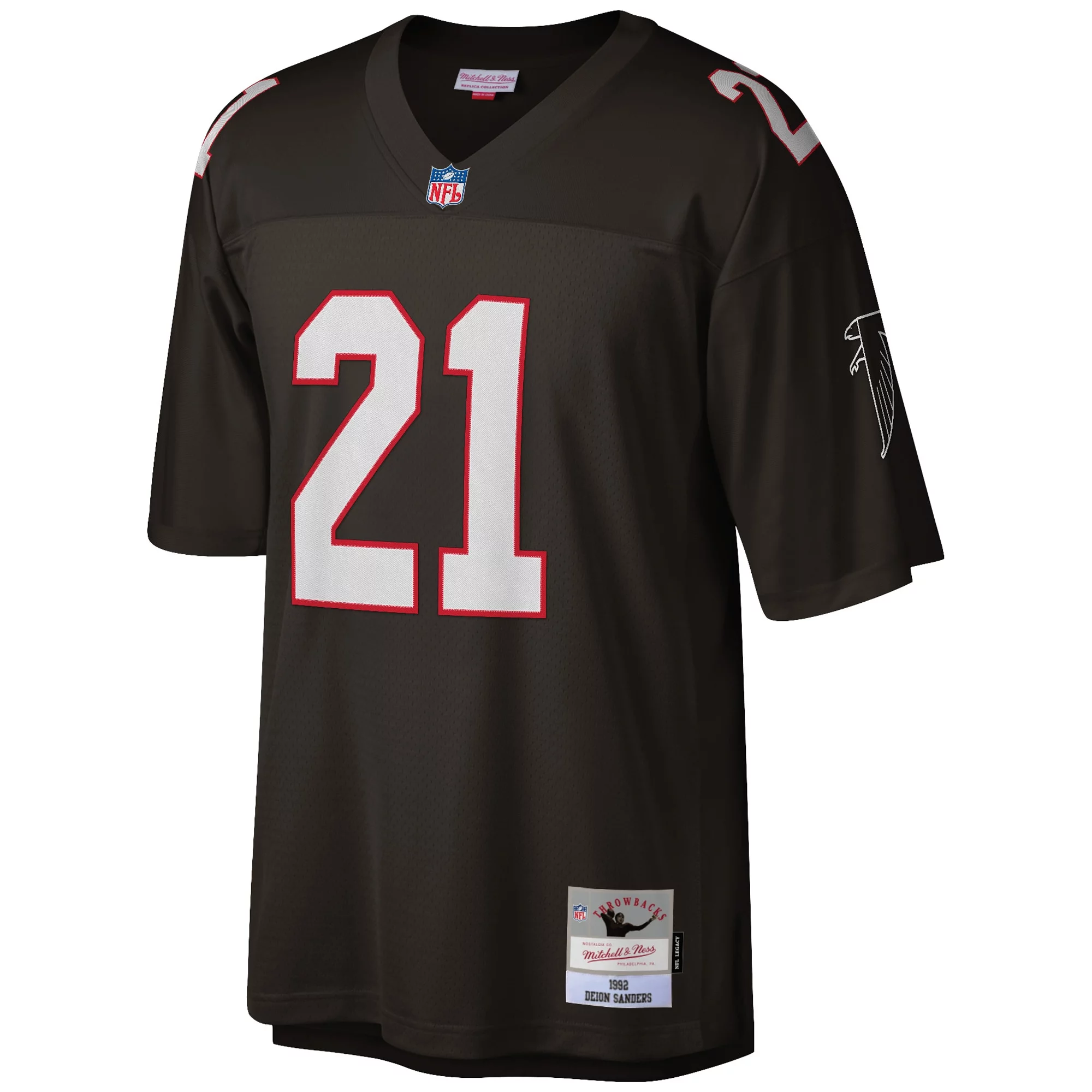 Men's Mitchell & Ness Deion Sanders Black Atlanta Falcons Big & Tall 1992 Retired Player Replica Jersey