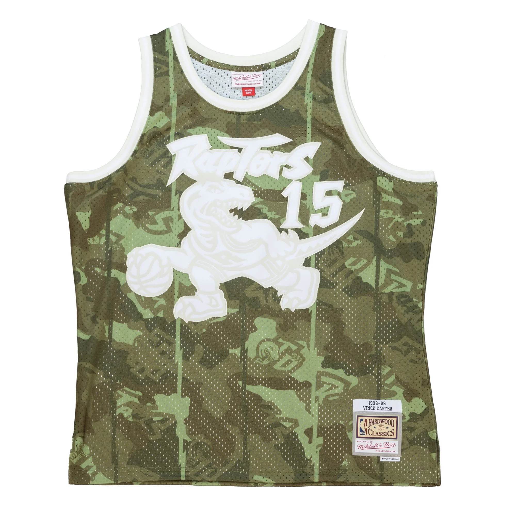 Men's Mitchell & Ness Vince Carter Camo Toronto Raptors Hardwood Classics 1998/99 Ghost Green Swingman Jersey