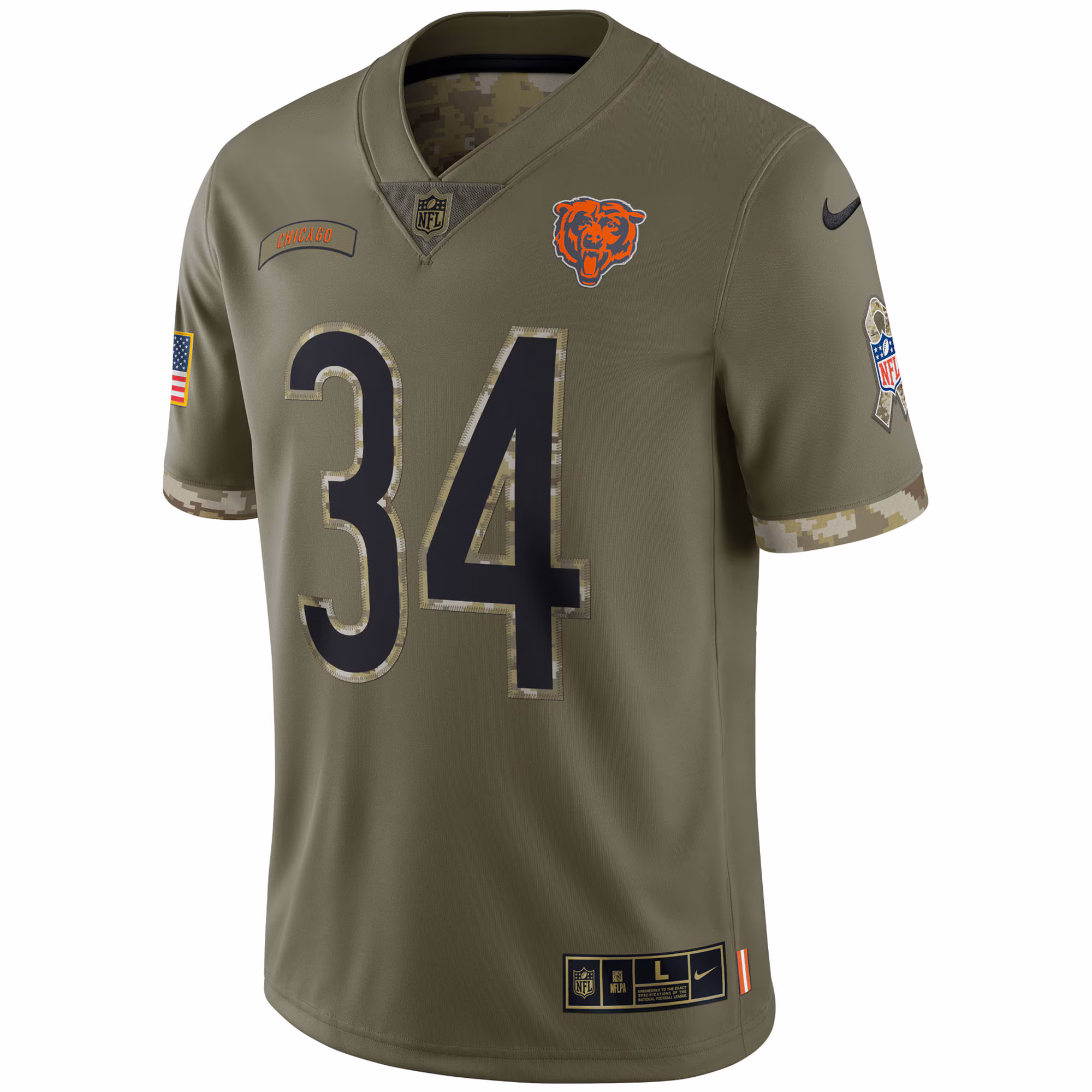 Walter Payton Chicago Bears Salute To Service Retired Player Limited Jersey - Olive
