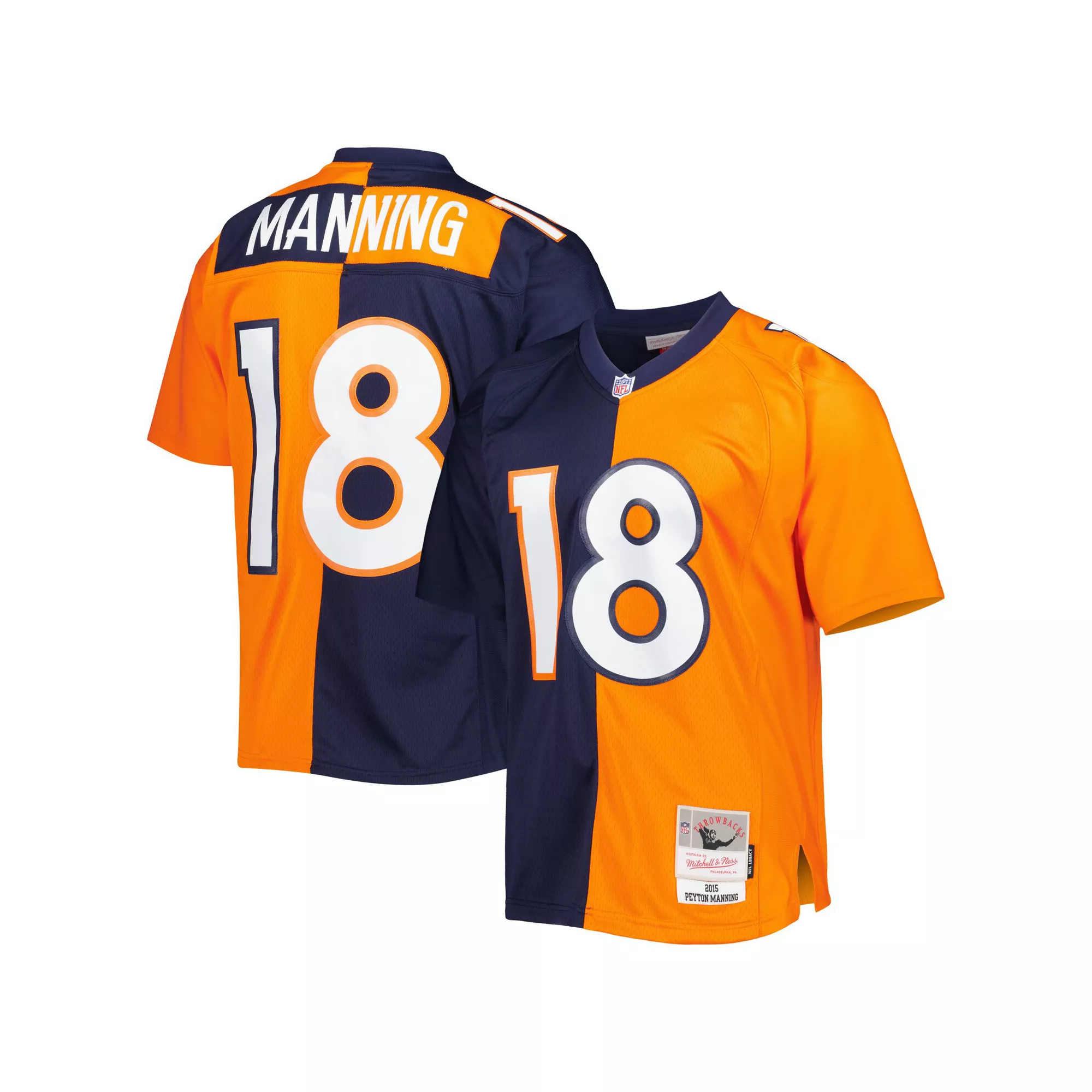 Men's Mitchell & Ness Peyton Manning Navy/Orange Denver Broncos 2015 Split Legacy Replica Jersey