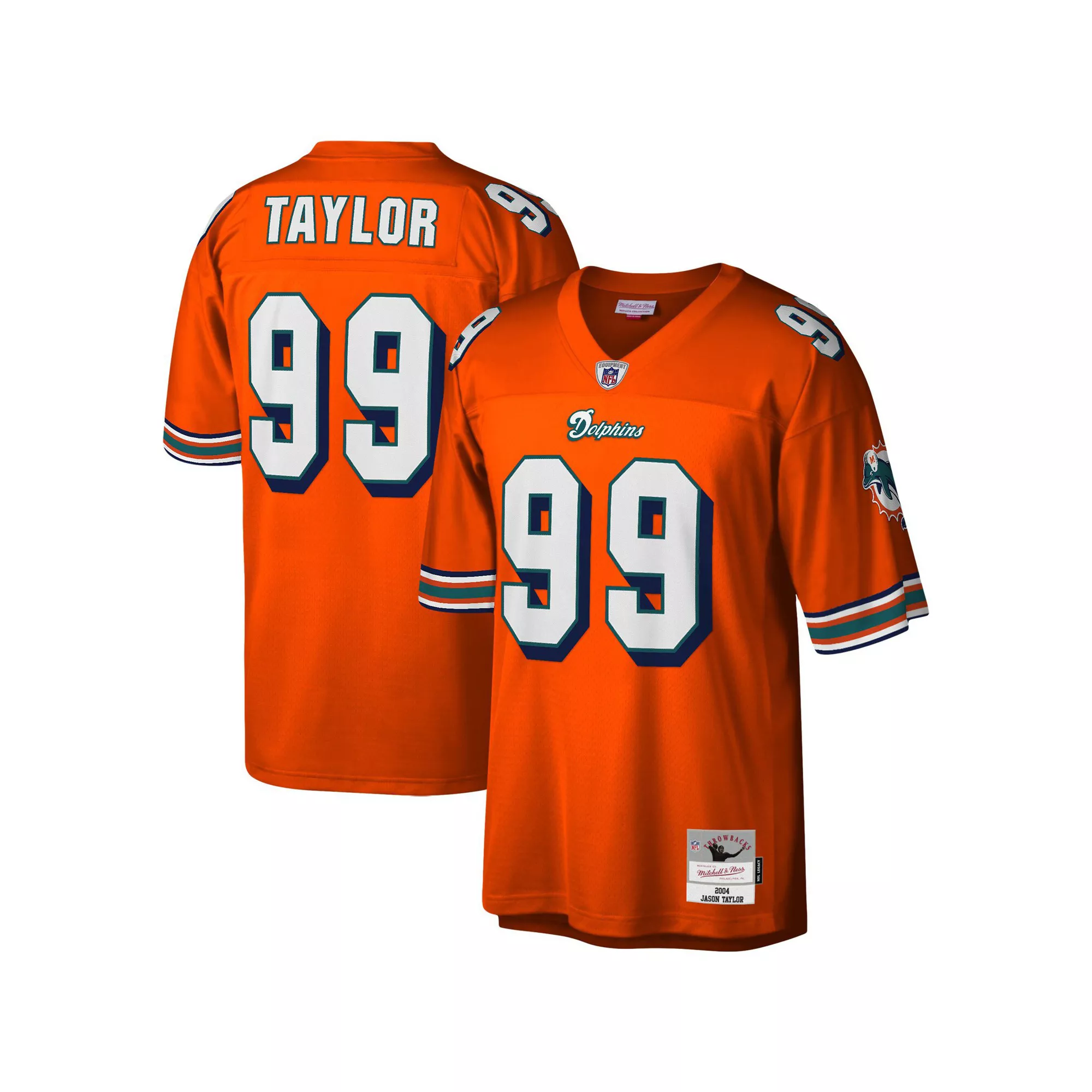Men's Mitchell & Ness Jason Taylor Orange Miami Dolphins Big & Tall 2004 Retired Player Replica Jersey