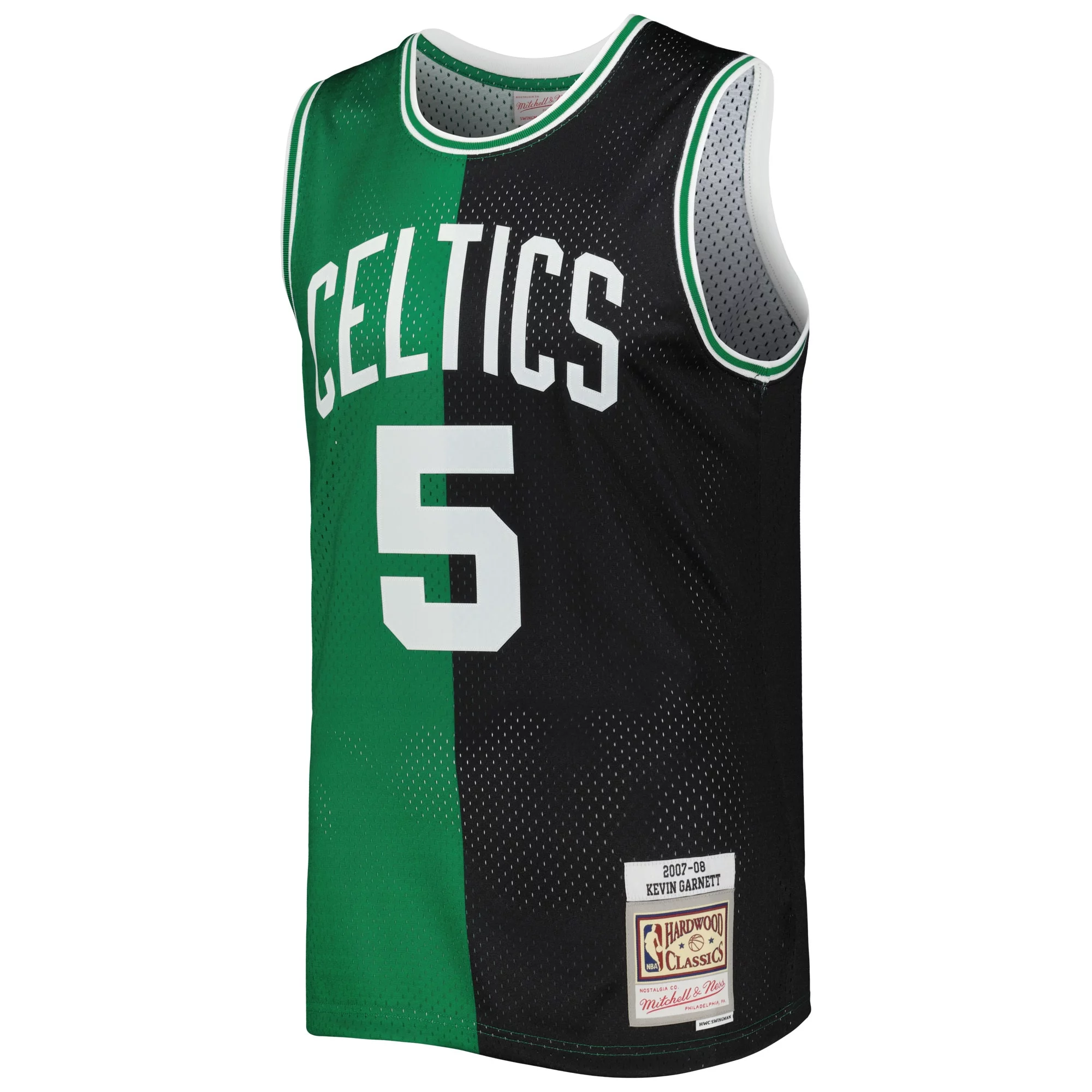 Men's Mitchell & Ness Kevin Garnett Black/Kelly Green Boston Celtics Hardwood Classics 2007/08 Split Swingman Jersey