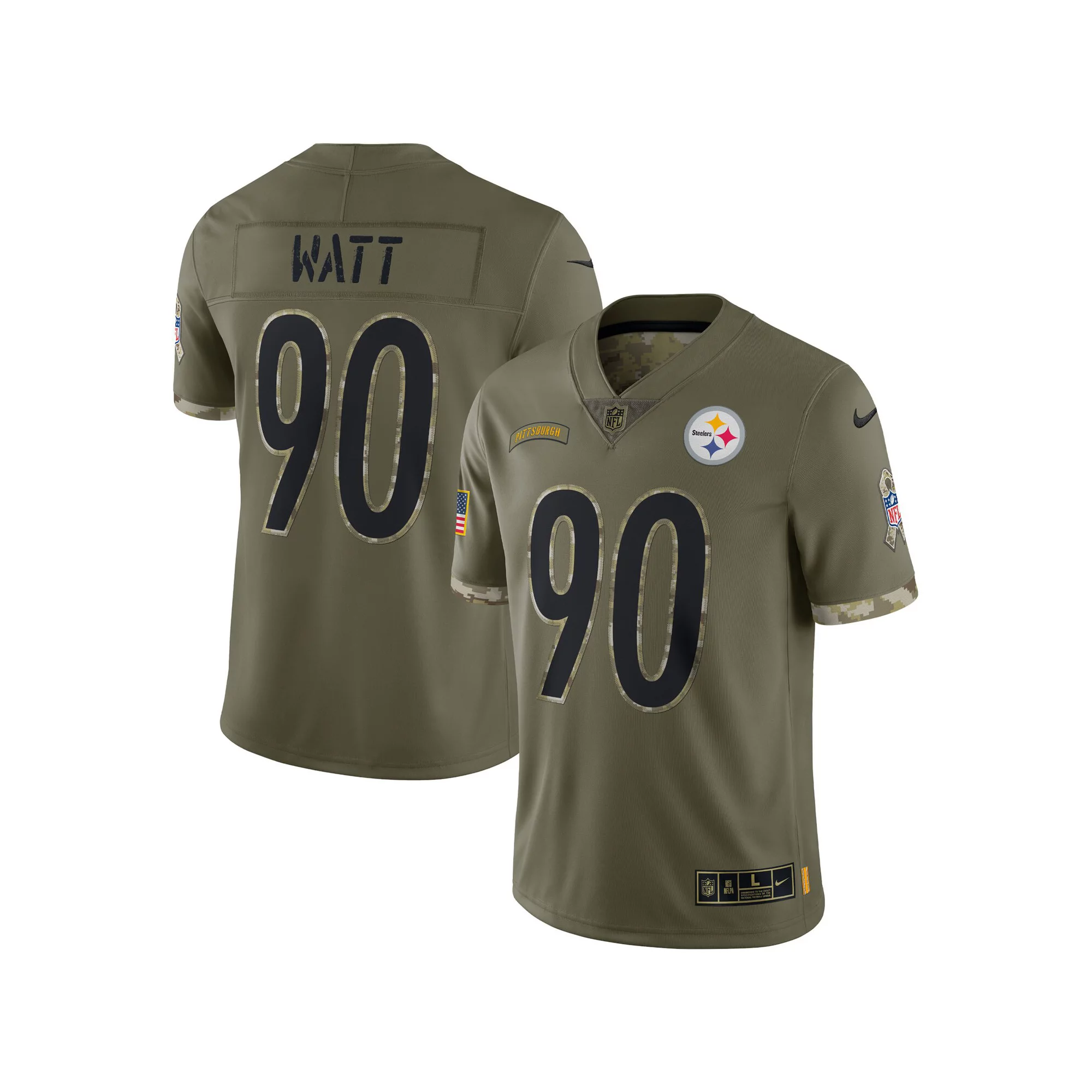Men's Nike T.J. Watt Olive Pittsburgh Steelers 2022 Salute To Service Limited Jersey