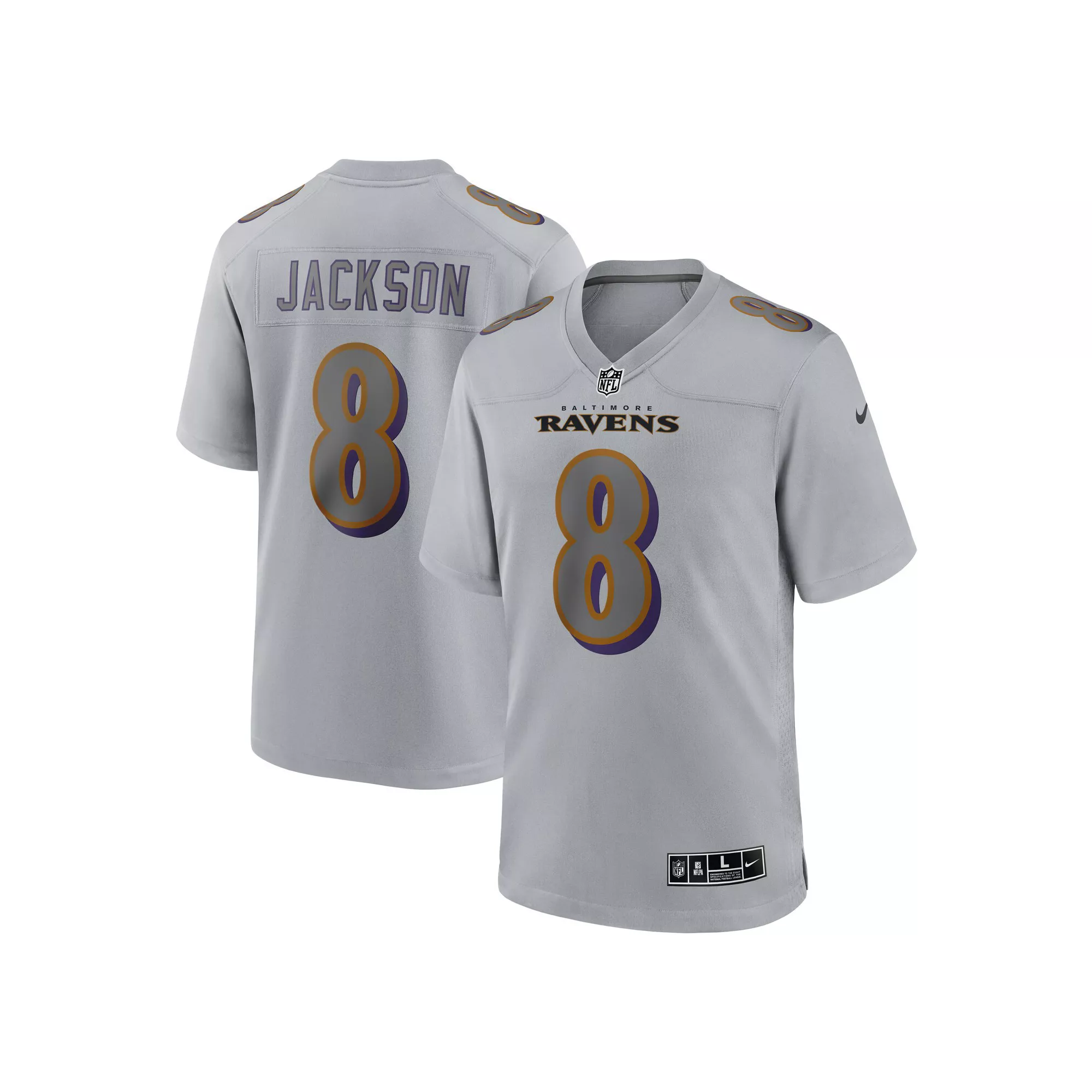 Men's Nike Lamar Jackson Gray Baltimore Ravens Atmosphere Fashion Game Jersey