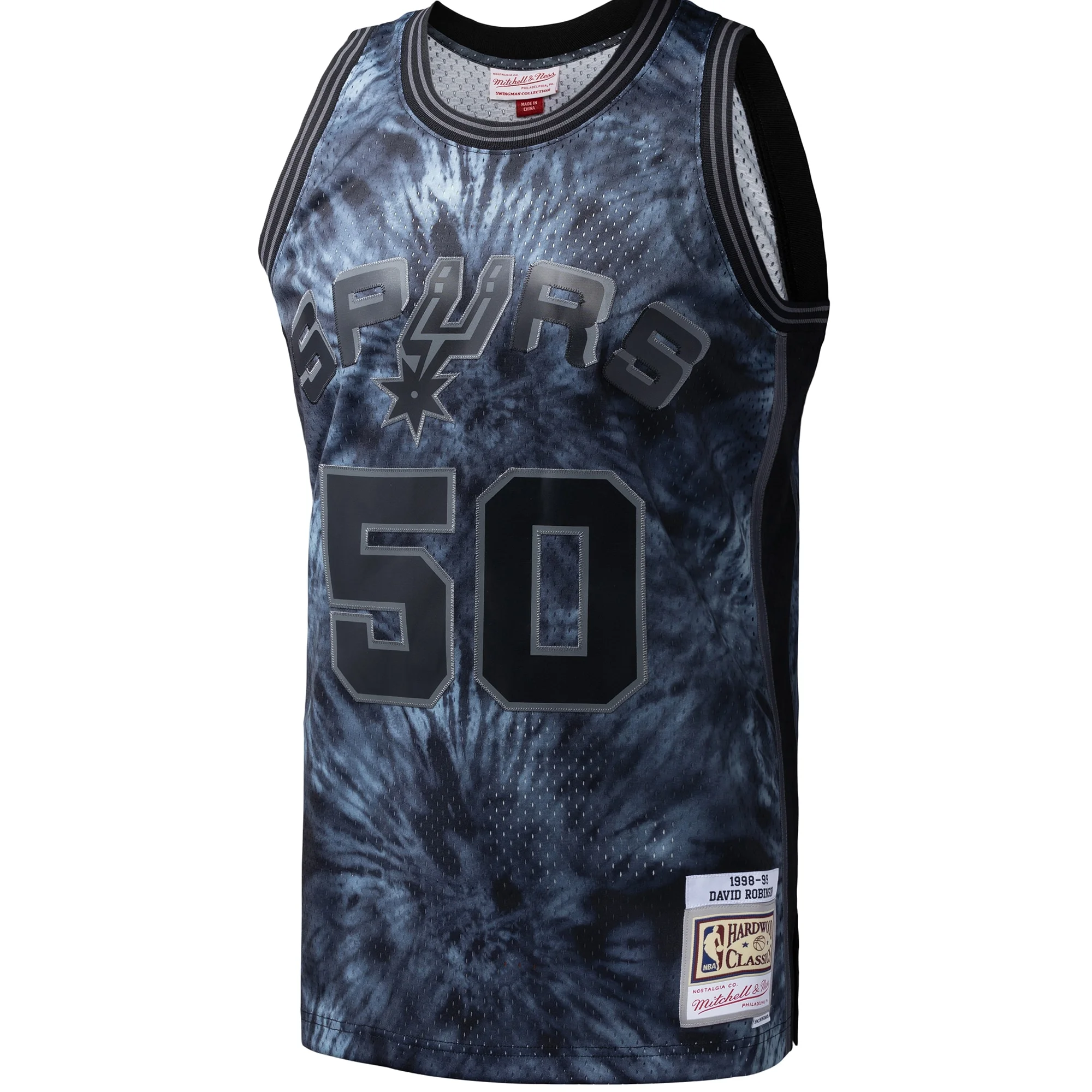 Men's Mitchell & Ness David Robinson Black San Antonio Spurs Hardwood Classics 1998/99 Tie-Dye Swingman Jersey