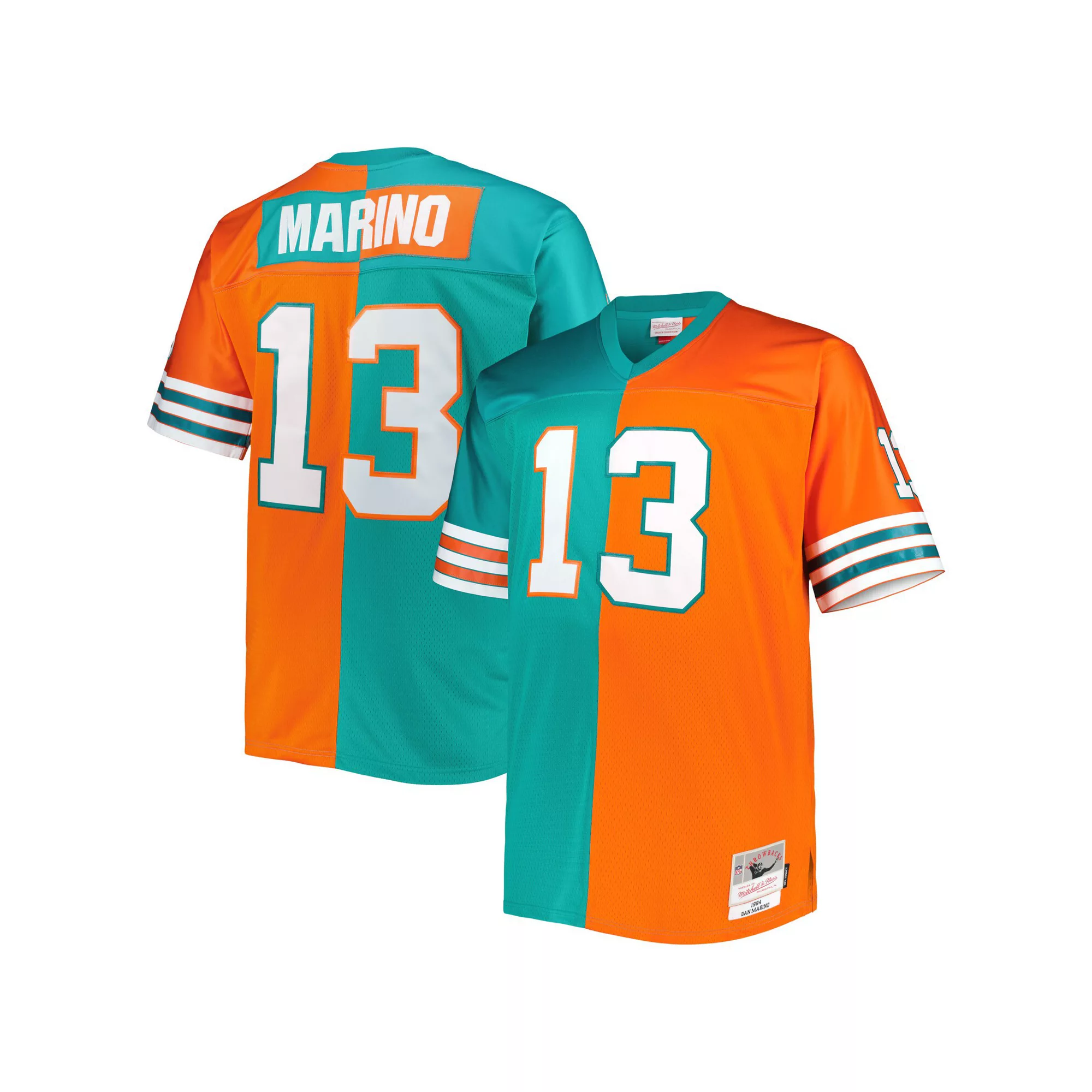 Men's Mitchell & Ness Dan Marino Aqua/Orange Miami Dolphins Big & Tall Split Legacy Retired Player Replica Jersey