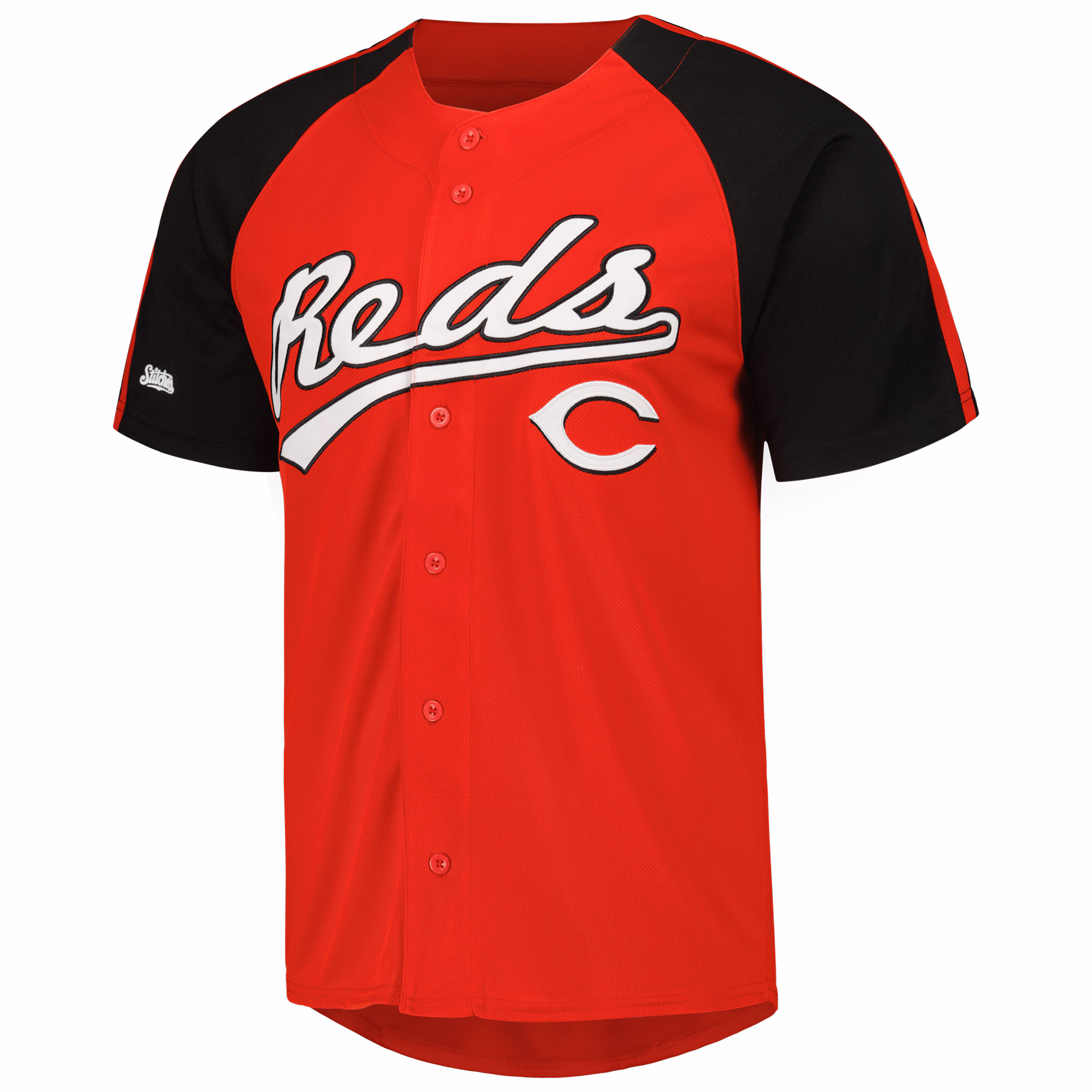 Cincinnati Reds Stitches Button-Down Raglan Fashion Jersey - Red