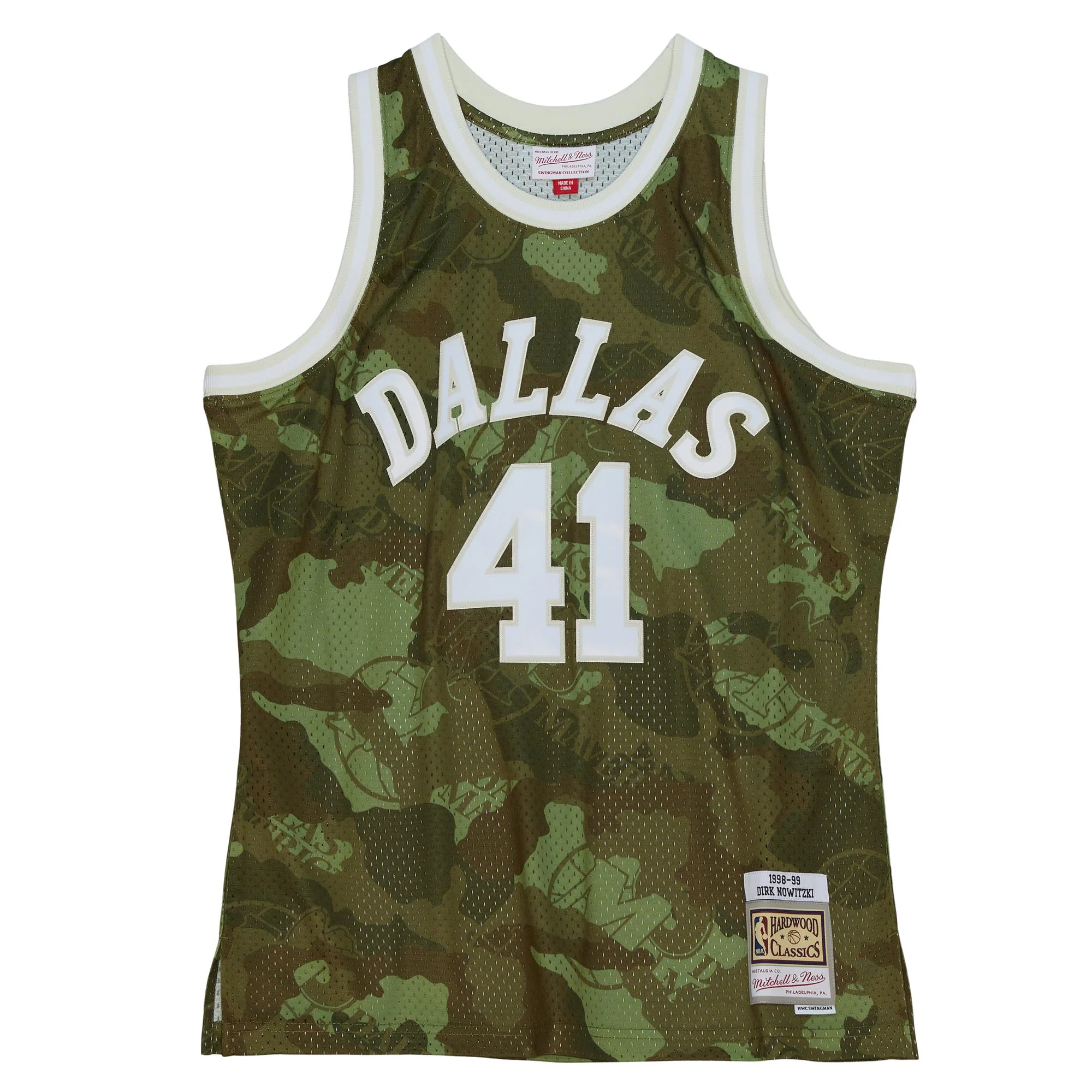 Men's Mitchell & Ness Dirk Nowitzki Camo Dallas Mavericks Hardwood Classics 1998/99 Ghost Green Swingman Jersey
