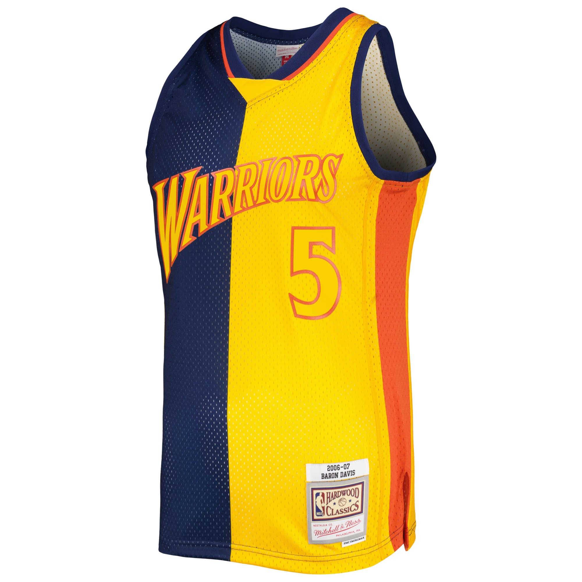 Men's Mitchell & Ness Baron Davis Navy/Gold Golden State Warriors Hardwood Classics 2006/07 Split Swingman Jersey